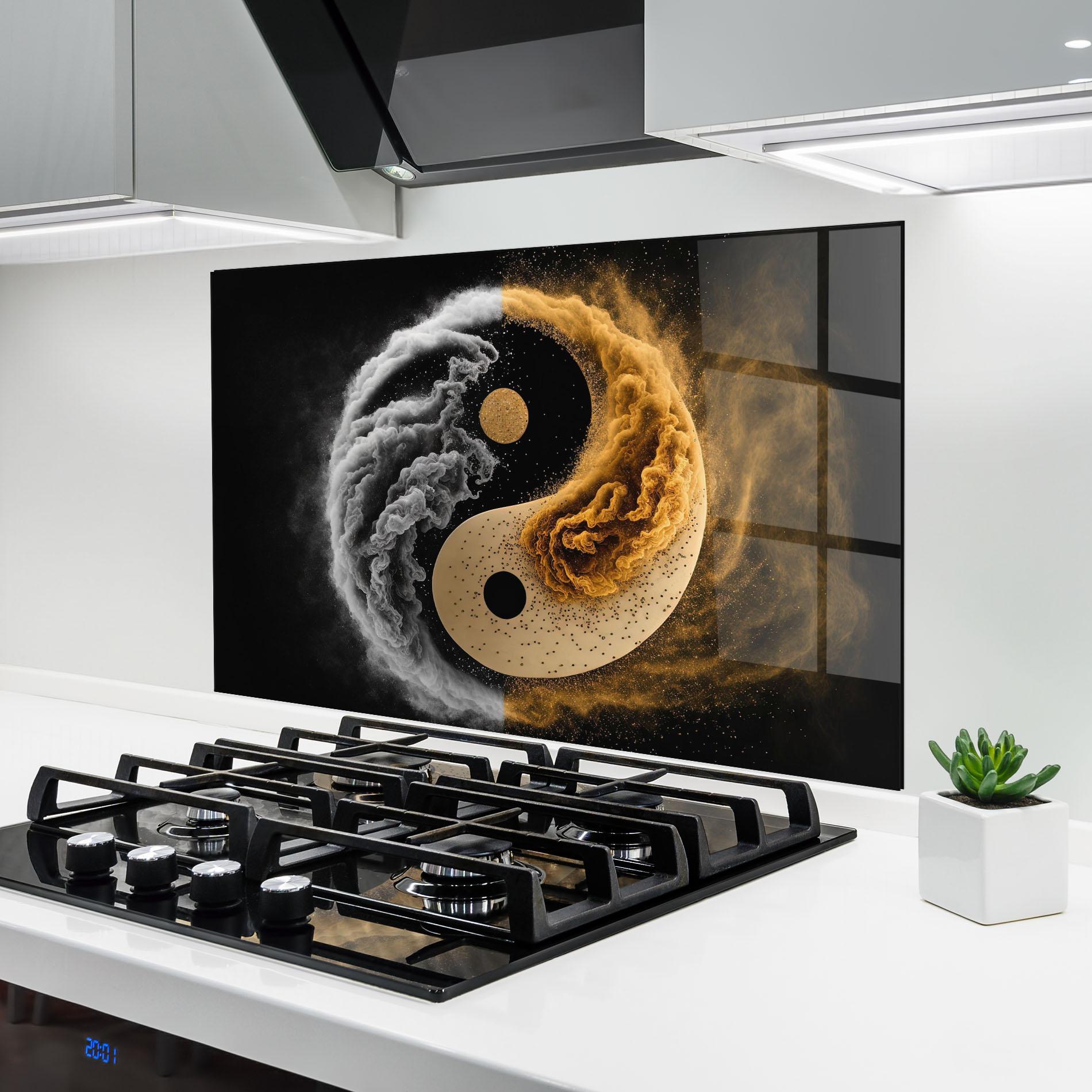 Küchenrückwand Glas Cream Smoke Yinyang mockup 6