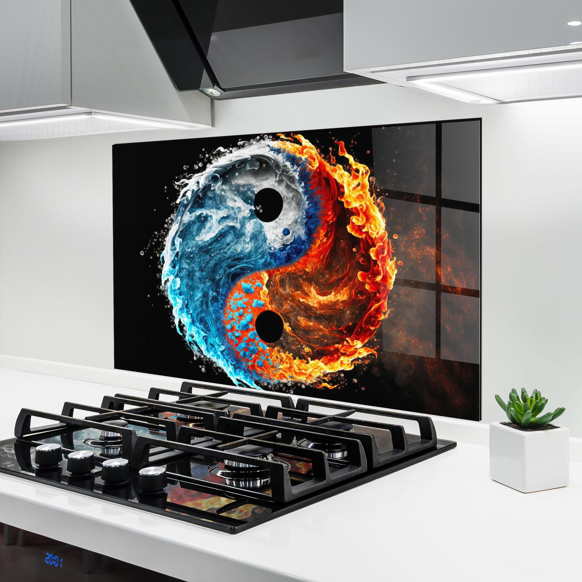 Küchenrückwand Glas Fire Water Yin Yang mockup 6