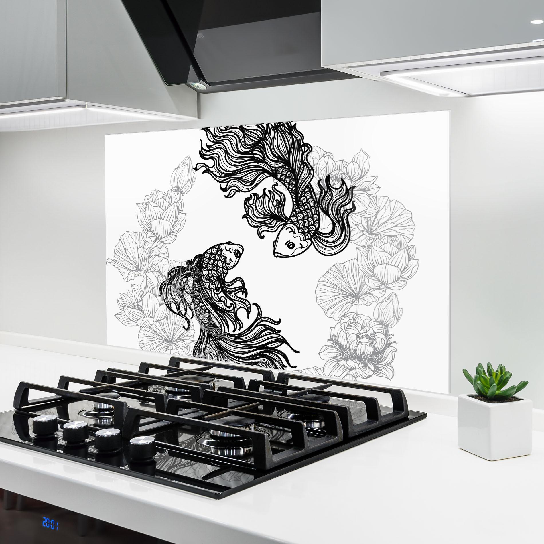 Küchenrückwand Glas Fish Yinyang mockup 6