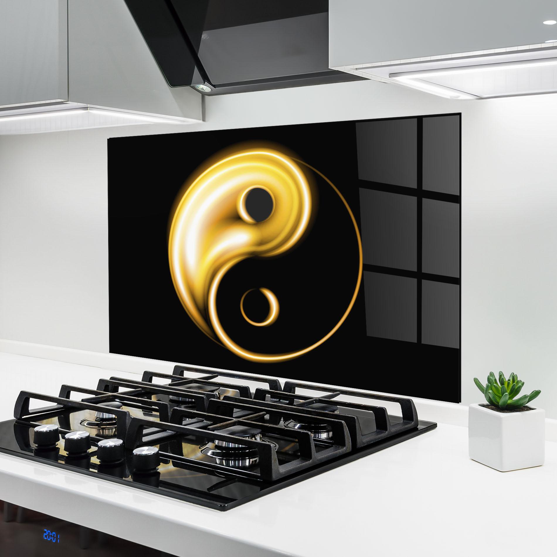 Küchenrückwand Glas Gold Yinyang mockup 6