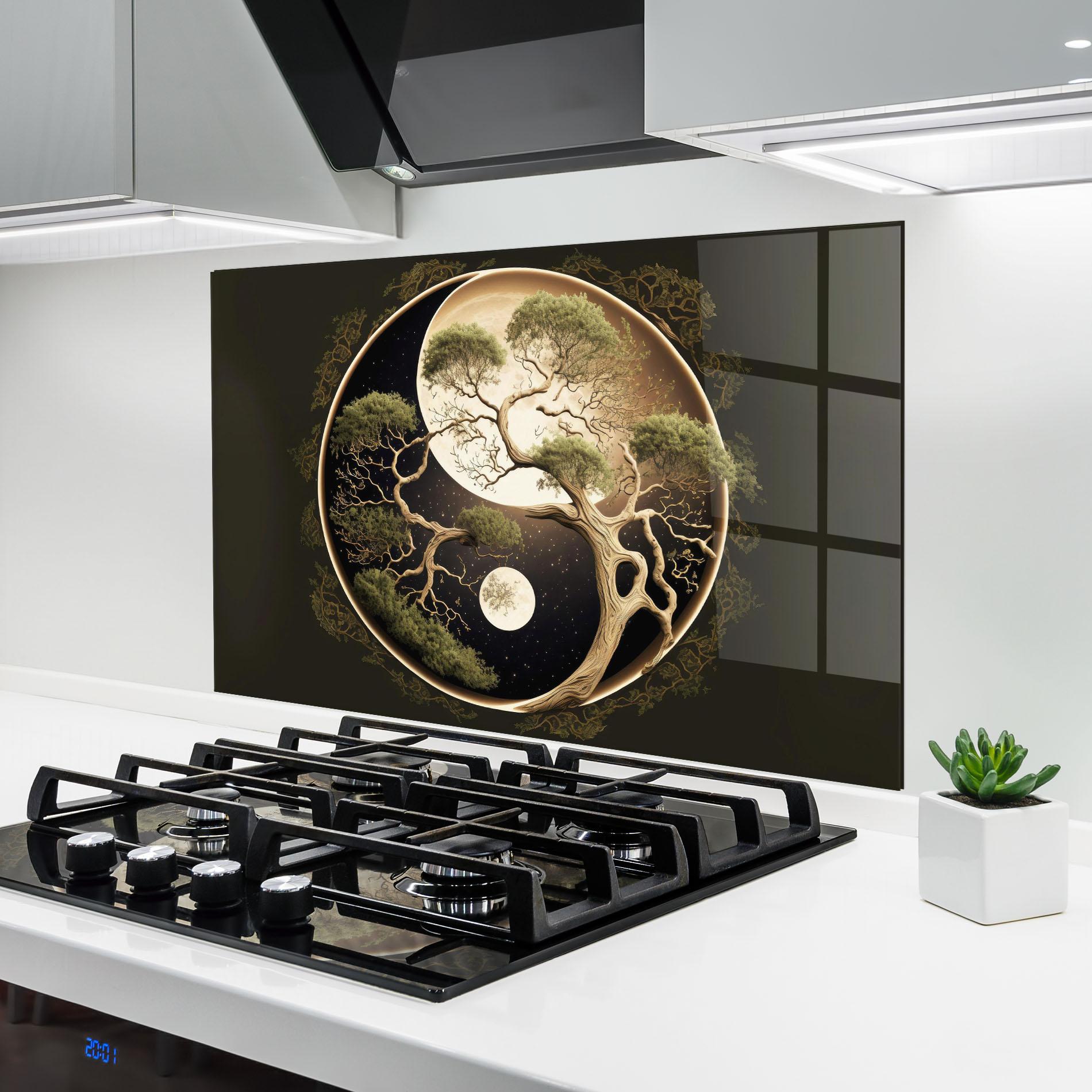 Küchenrückwand Glas Green Tree Yinyang mockup 6