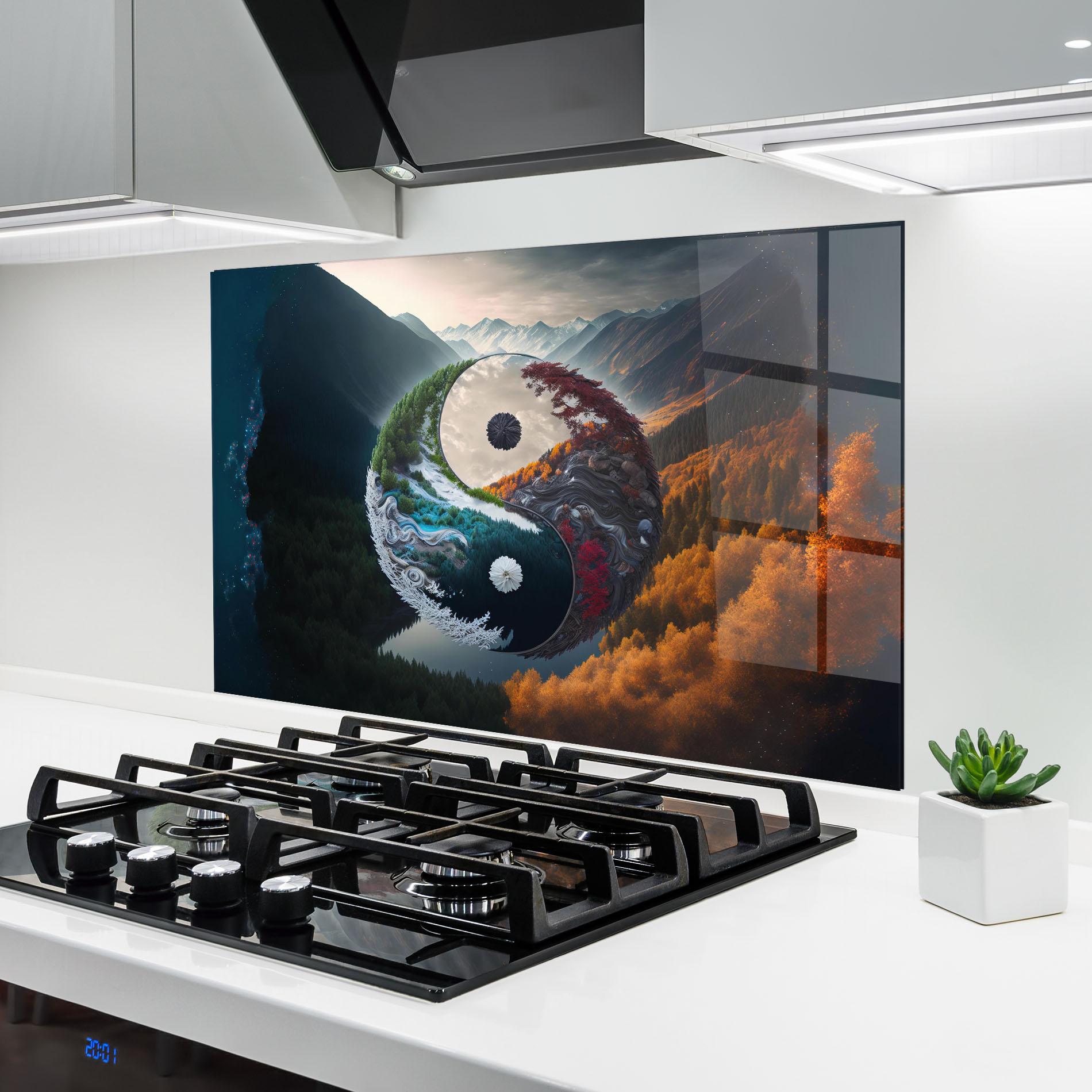 Küchenrückwand Glas Mountain Yinyang mockup 6