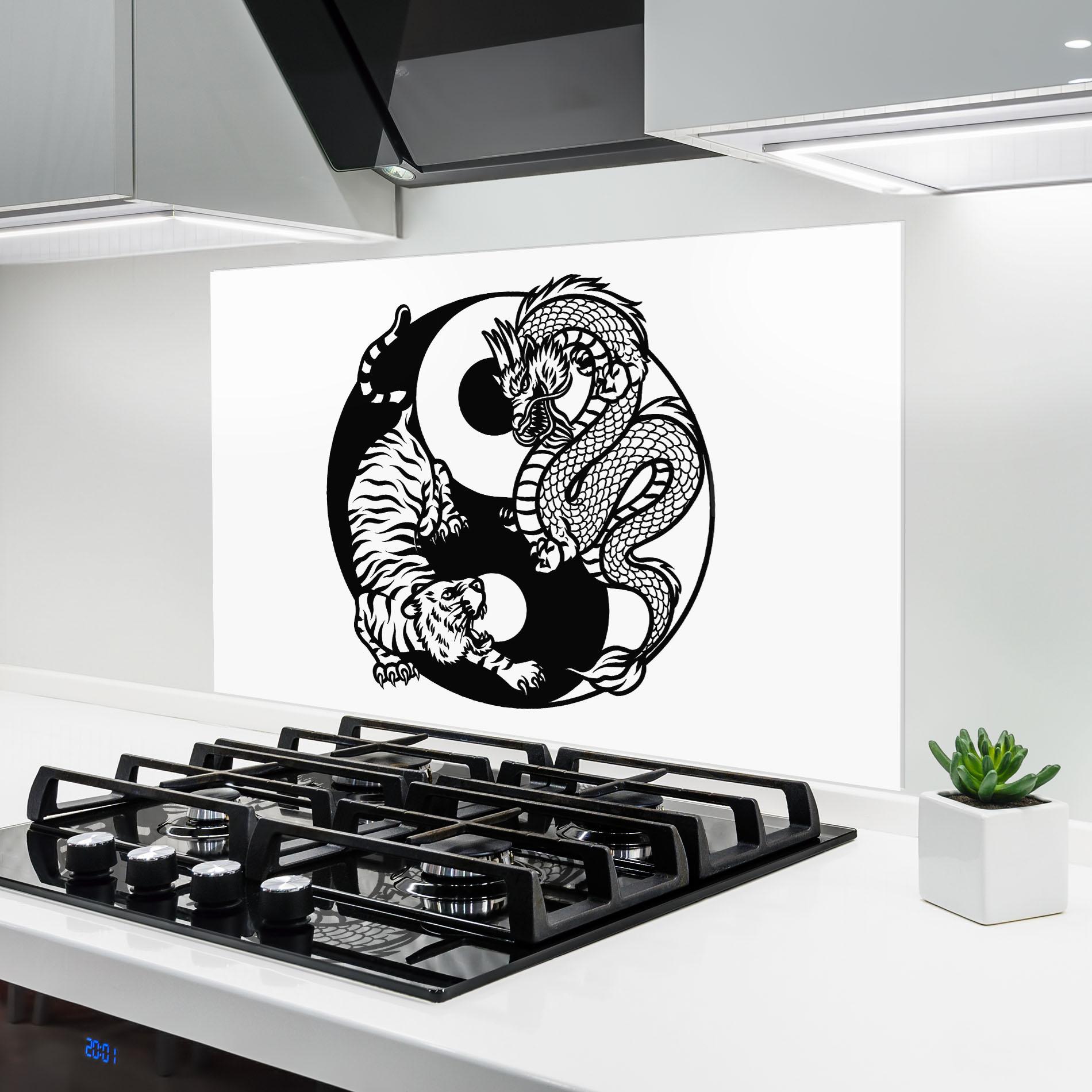 Küchenrückwand Glas Tiger Dragon Yinyang mockup 6