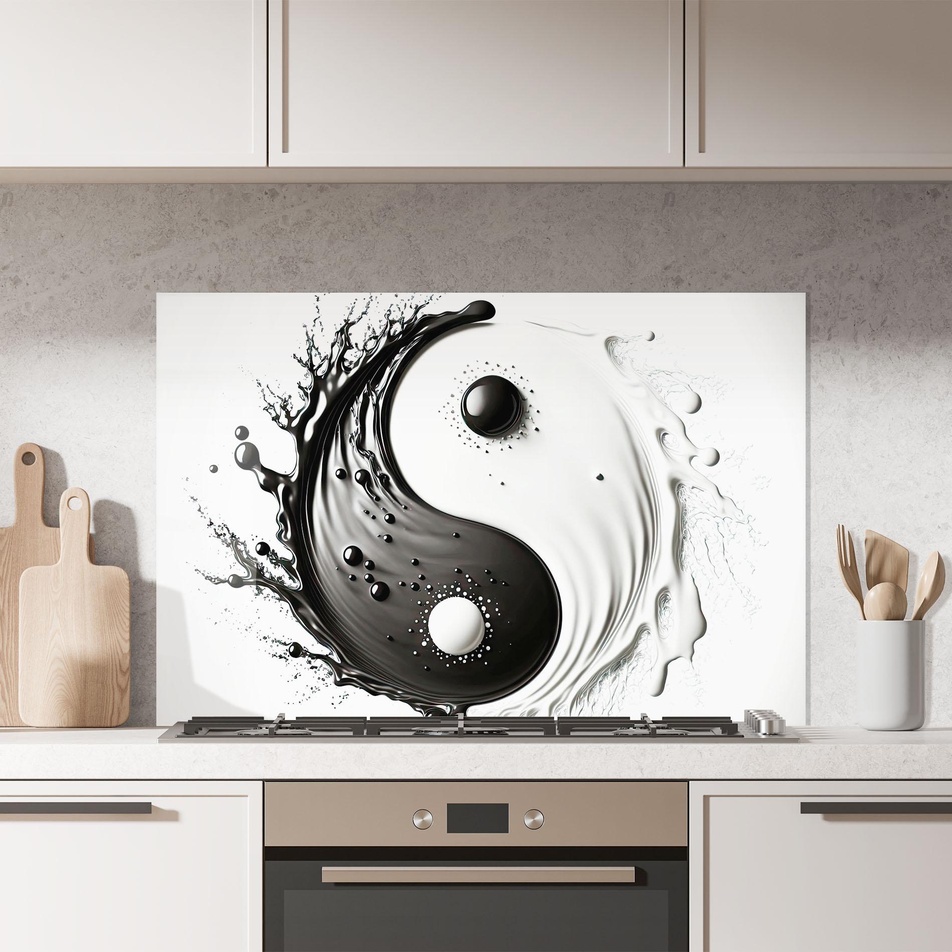 Küchenrückwand Glas Black Liquid Yinyang mockup 7