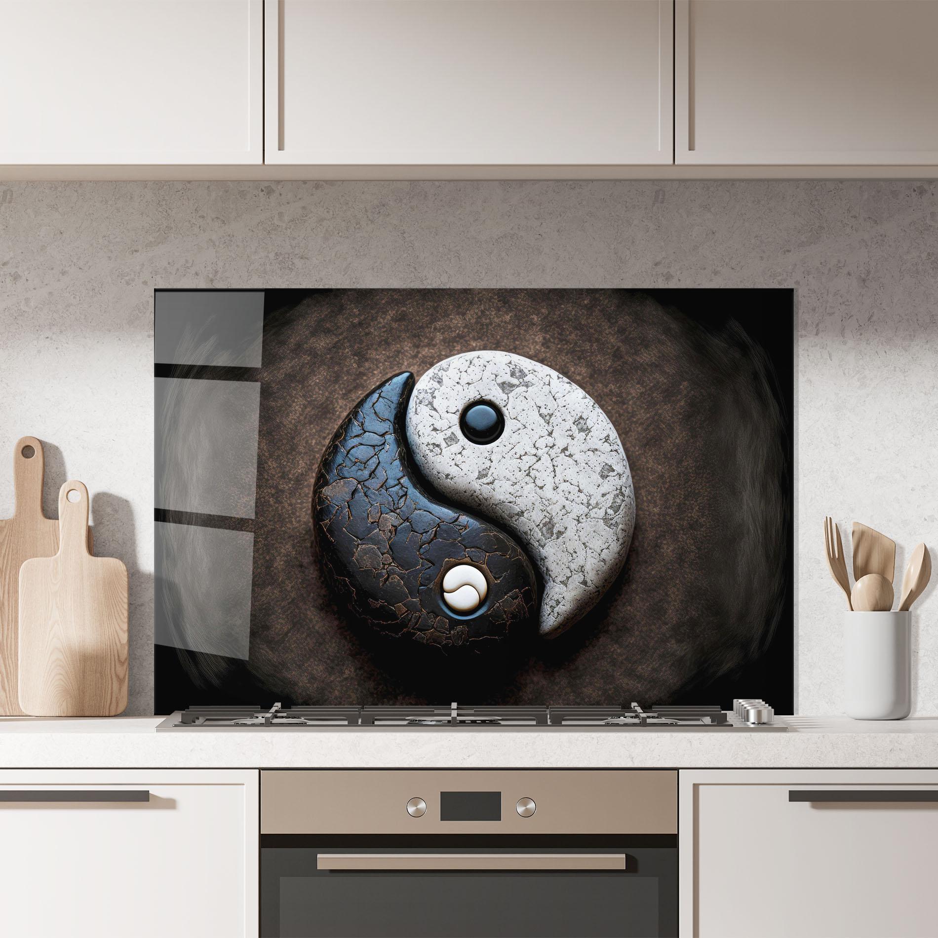 Küchenrückwand Glas Black Stone Yinyang mockup 7
