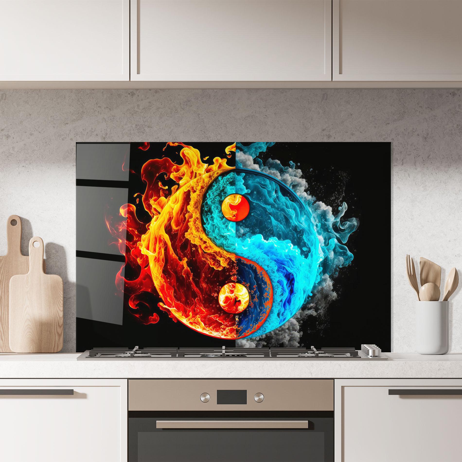 Küchenrückwand Glas Blue Smoke Yinyang mockup 7