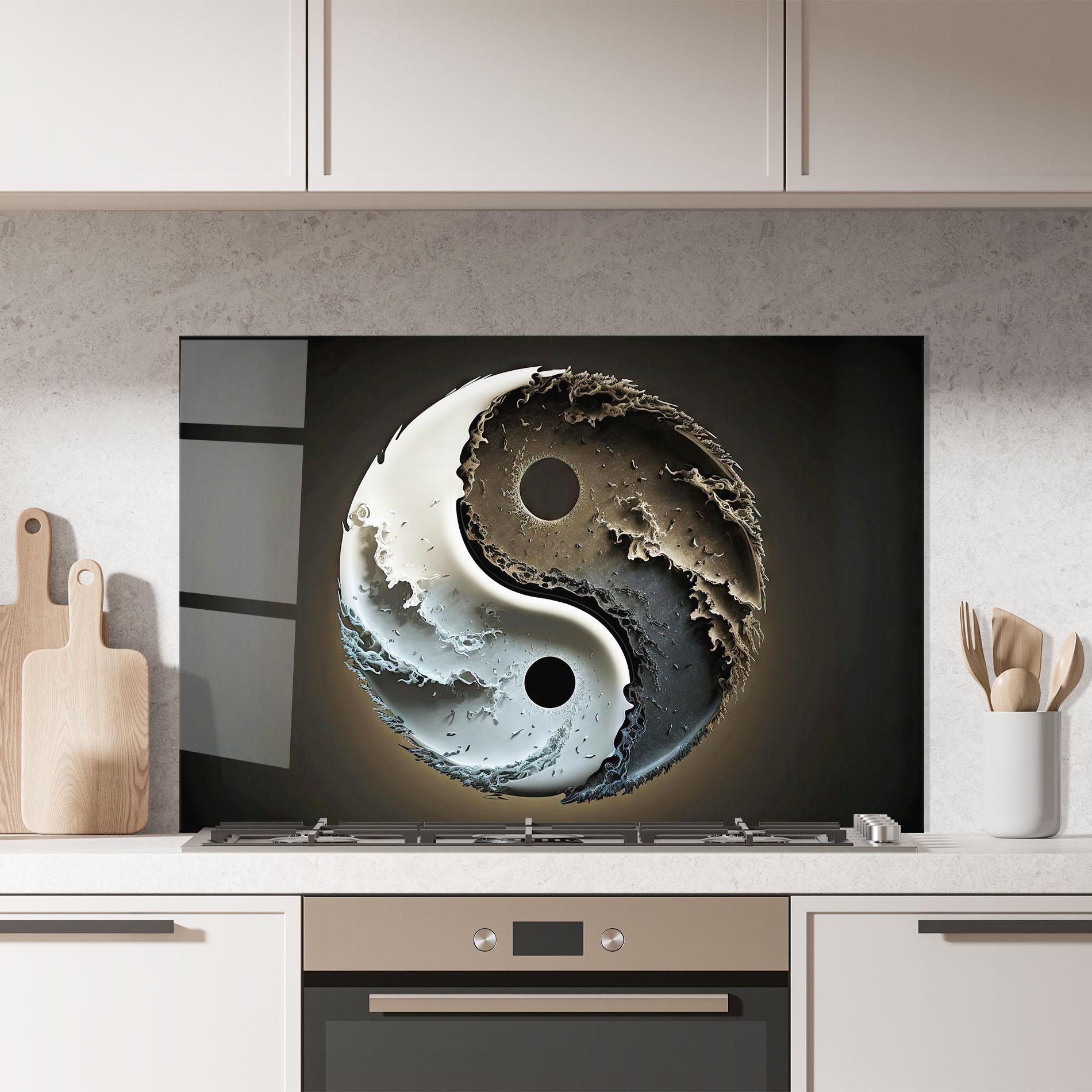 Küchenrückwand Glas Brown Smoke Yinyang mockup 7