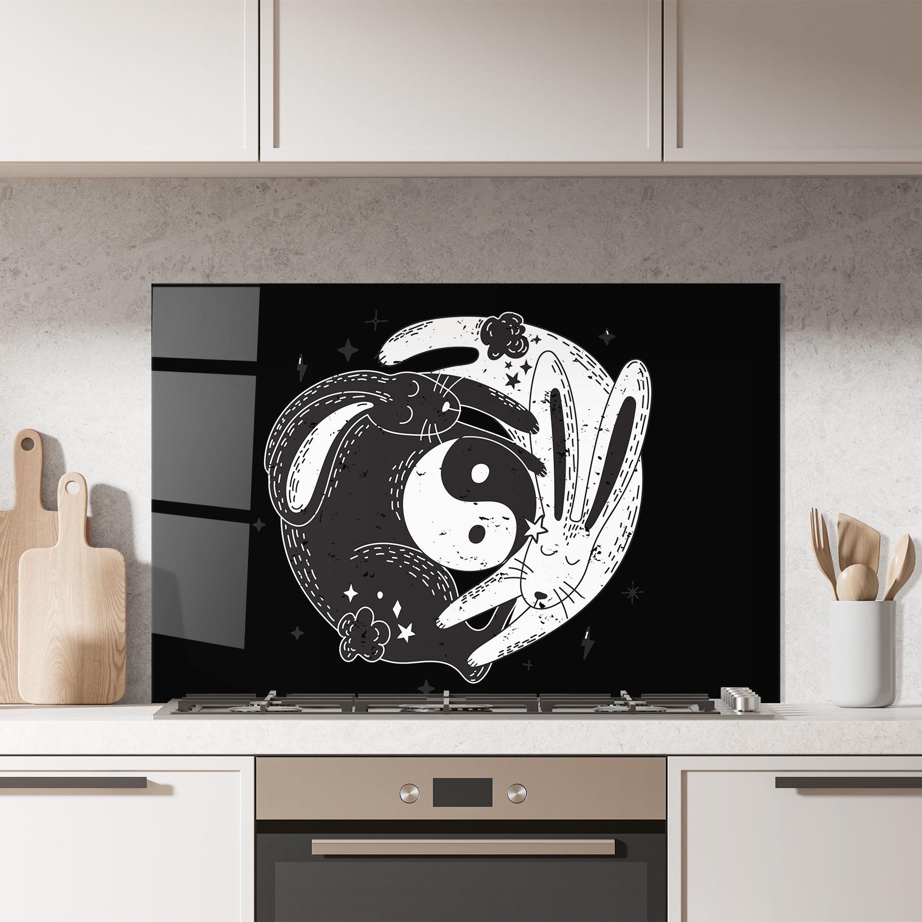 Küchenrückwand Glas Bunny Yinyang mockup 7