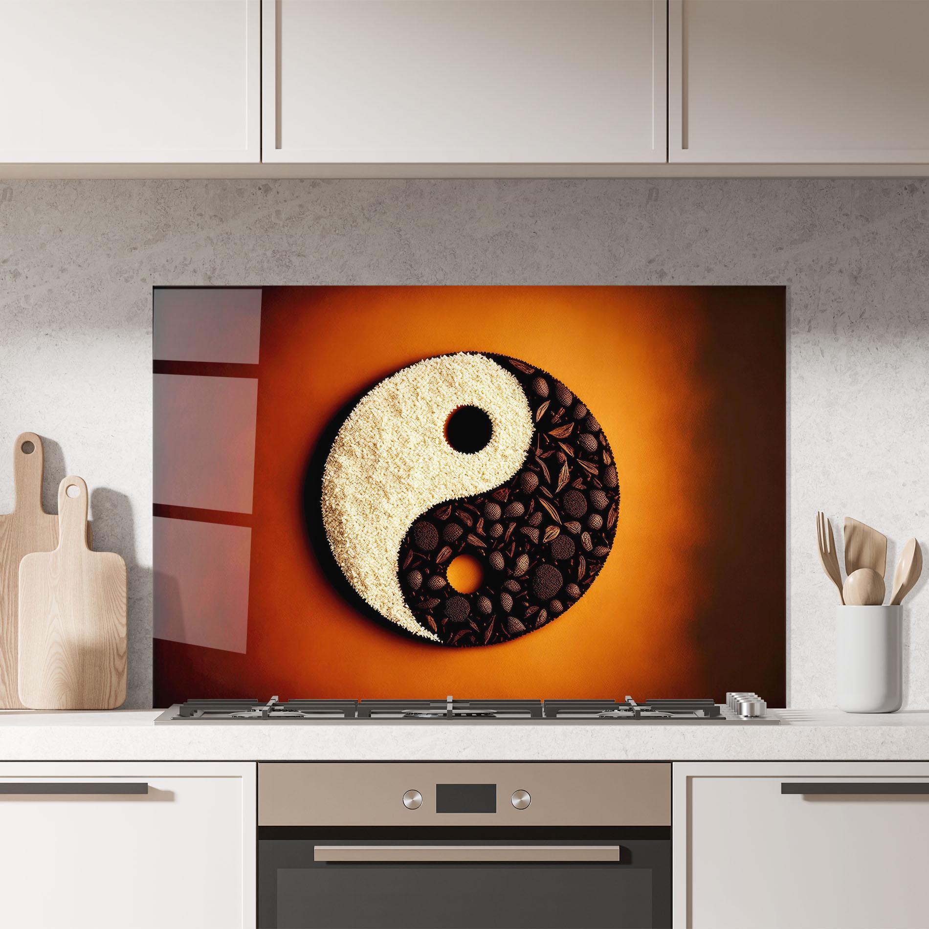Küchenrückwand Glas Coffee Yinyang mockup 7