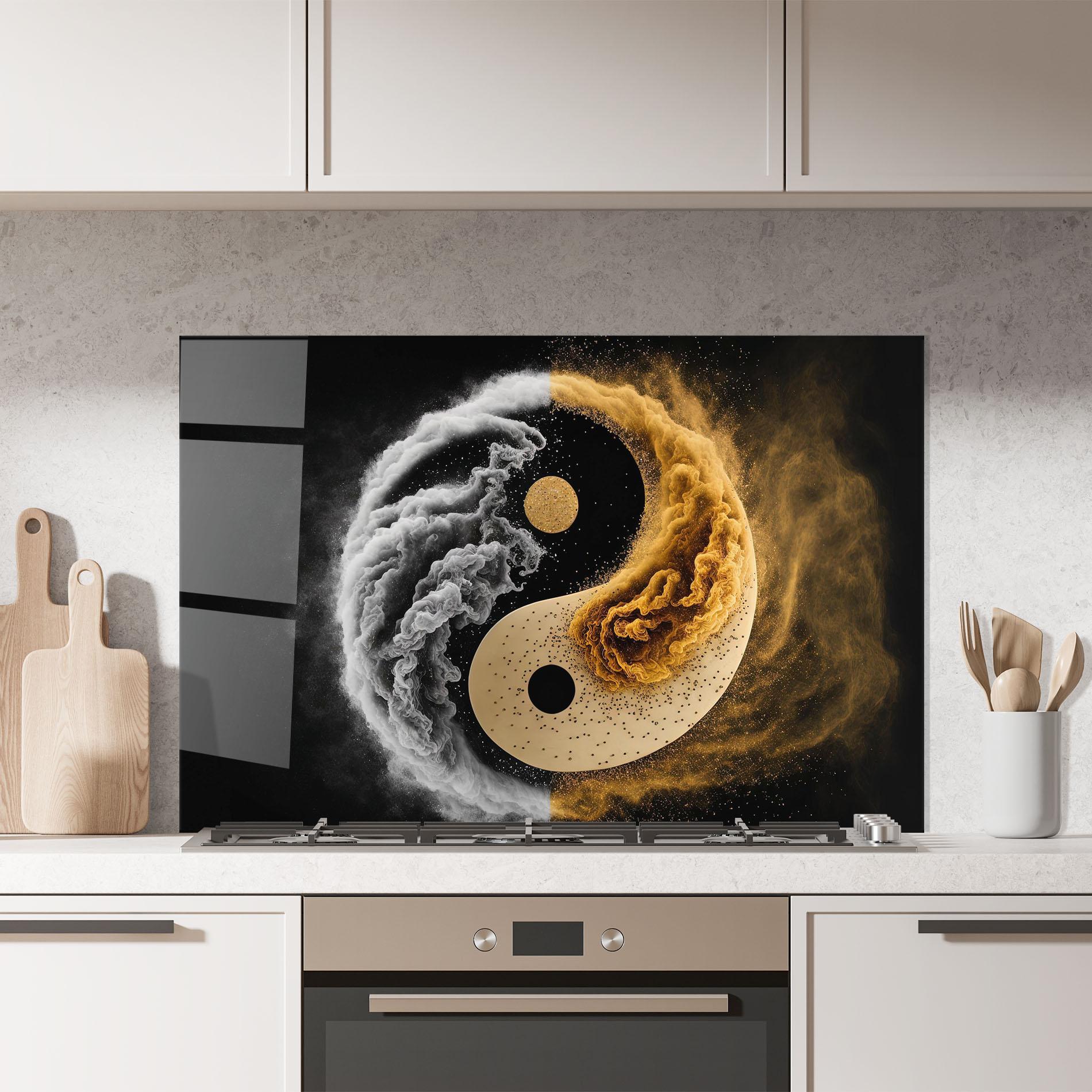 Küchenrückwand Glas Cream Smoke Yinyang mockup 7