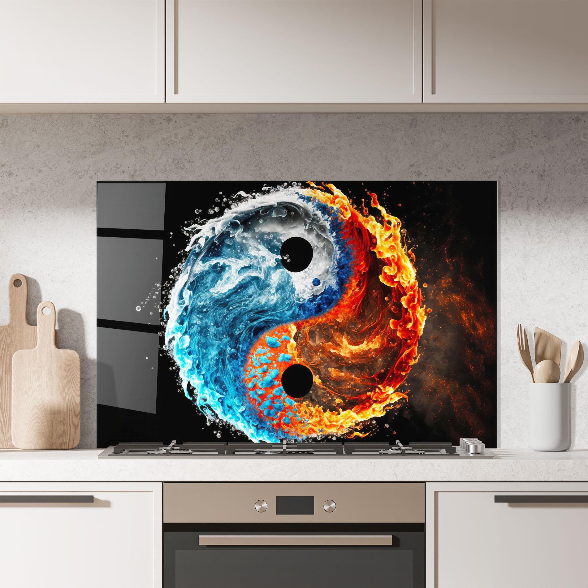 Küchenrückwand Glas Fire Water Yin Yang mockup 7