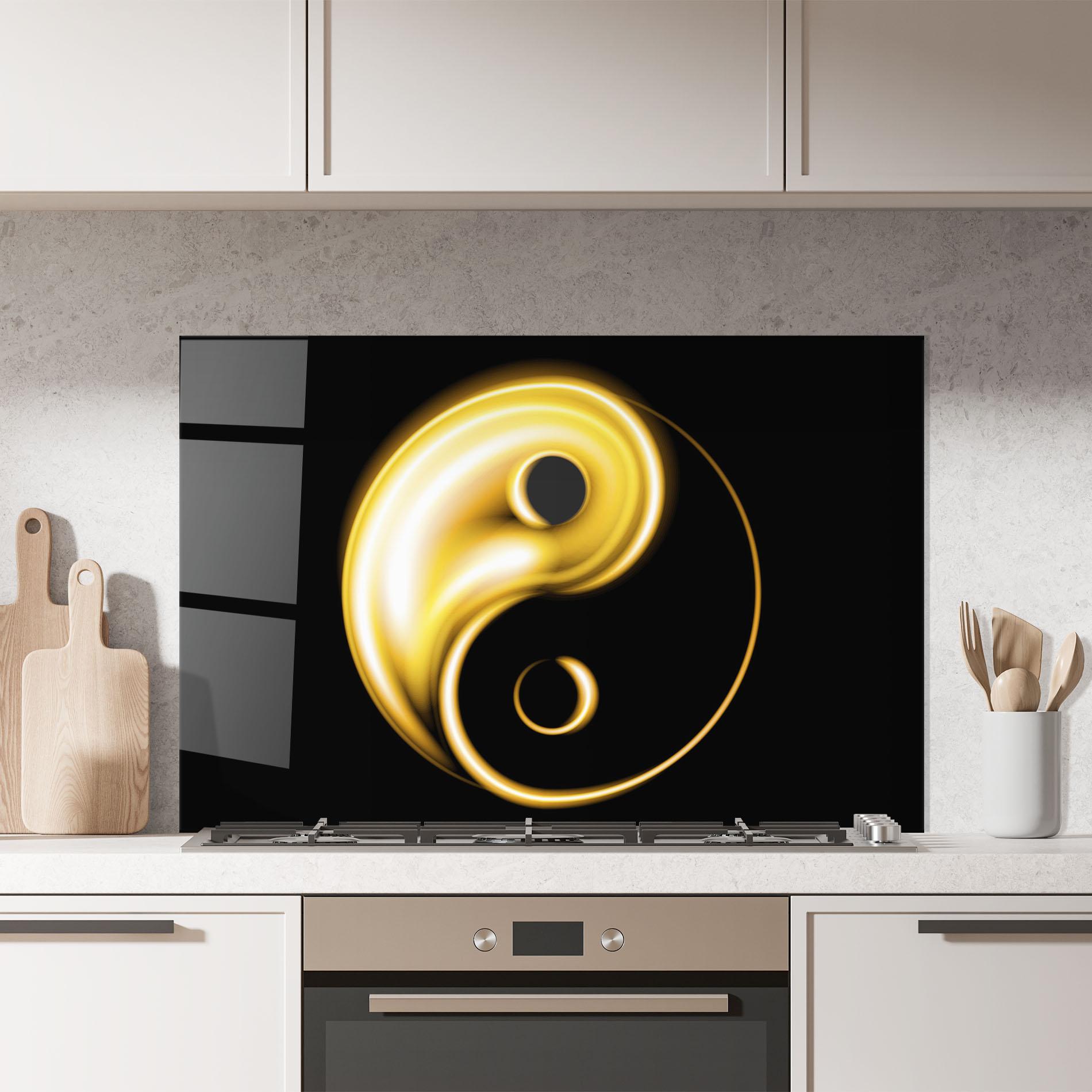 Küchenrückwand Glas Gold Yinyang mockup 7
