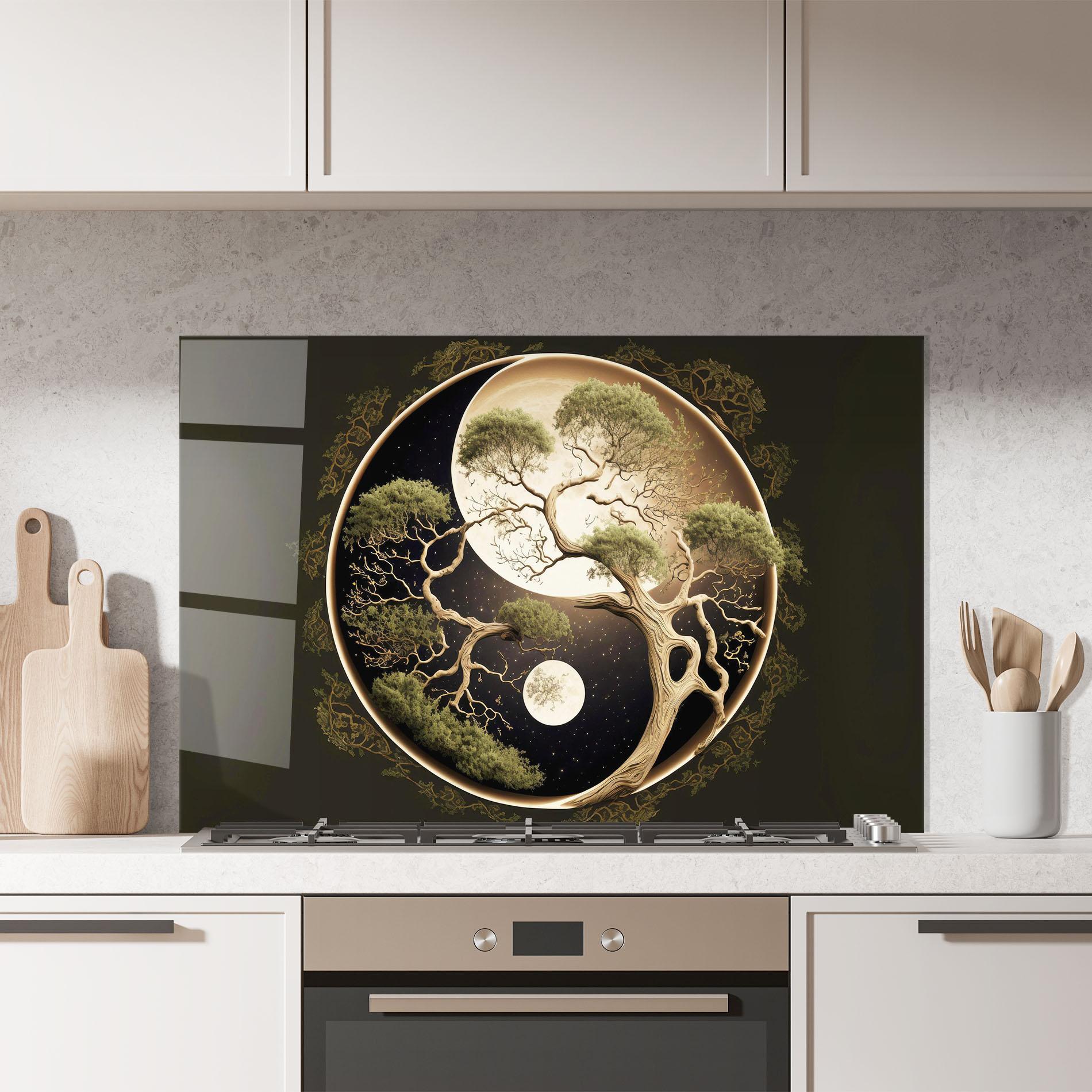 Küchenrückwand Glas Green Tree Yinyang mockup 7