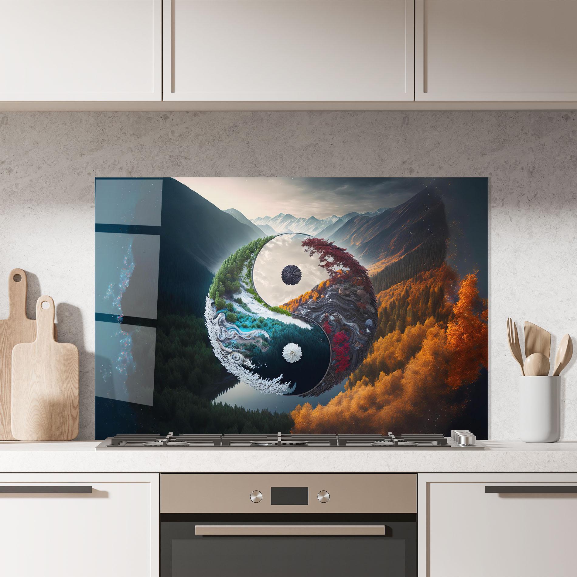 Küchenrückwand Glas Mountain Yinyang mockup 7