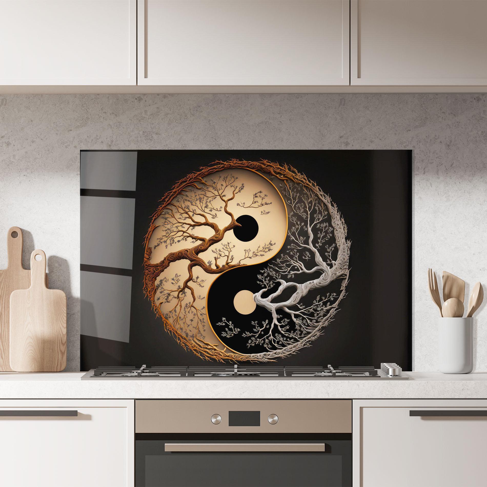 Küchenrückwand Glas Old Tree Yinyang mockup 7
