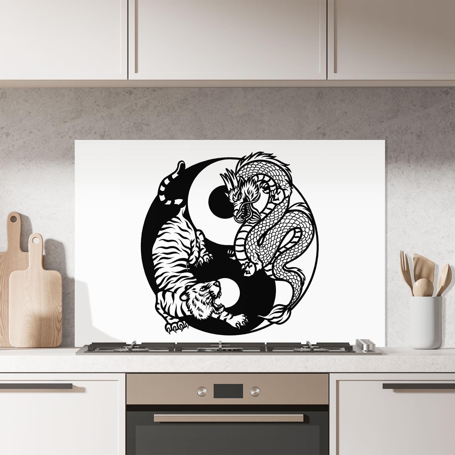 Küchenrückwand Glas Tiger Dragon Yinyang mockup 7