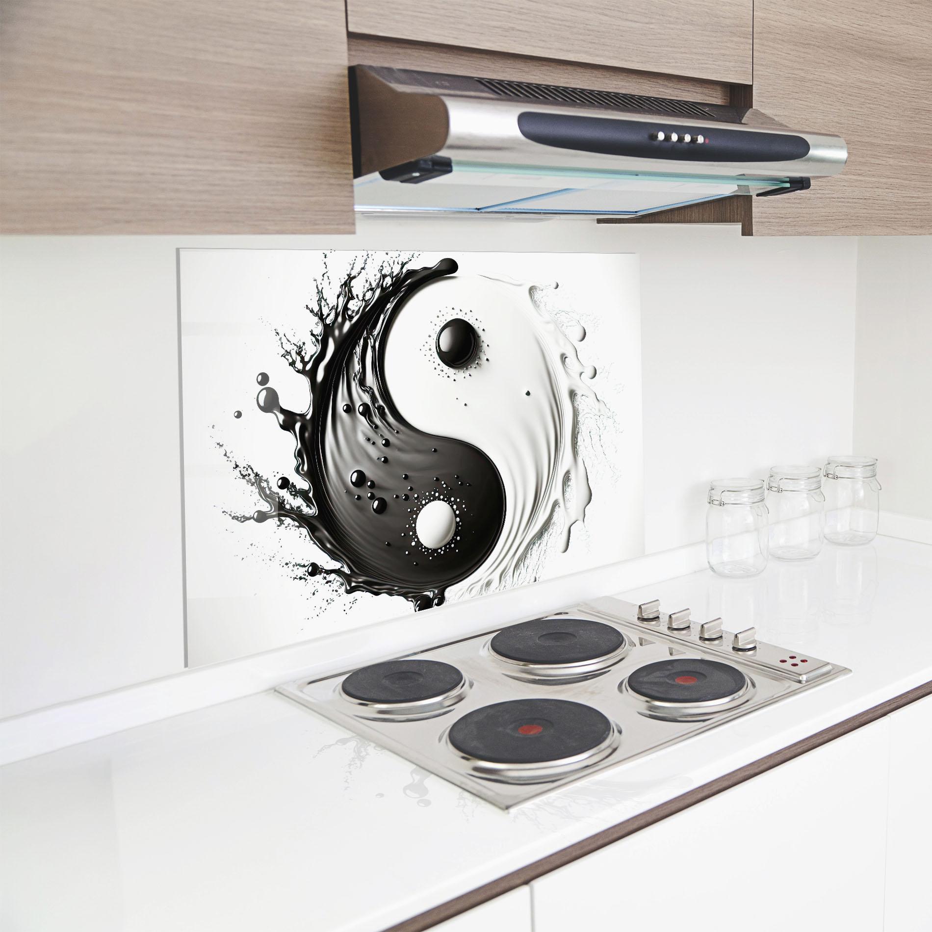 Küchenrückwand Glas Black Liquid Yinyang mockup 8