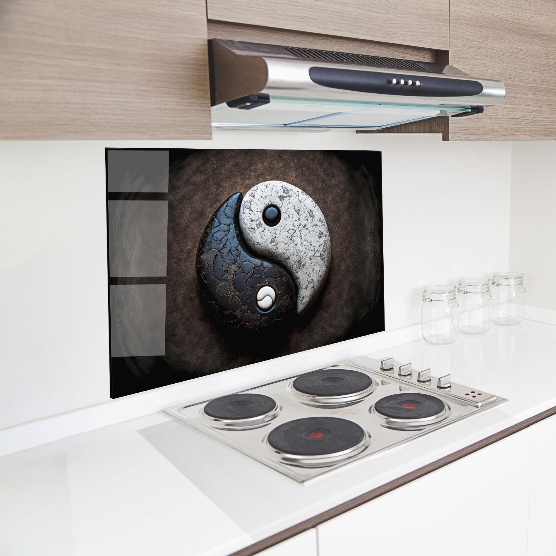 Küchenrückwand Glas Black Stone Yinyang mockup 8