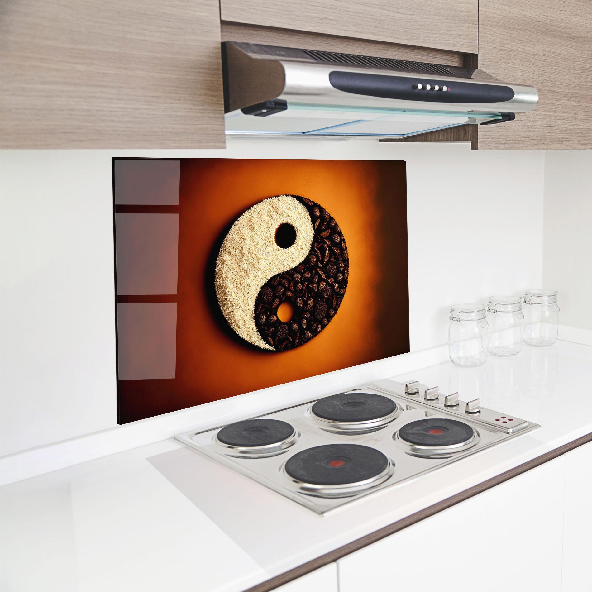 Küchenrückwand Glas Coffee Yinyang mockup 8
