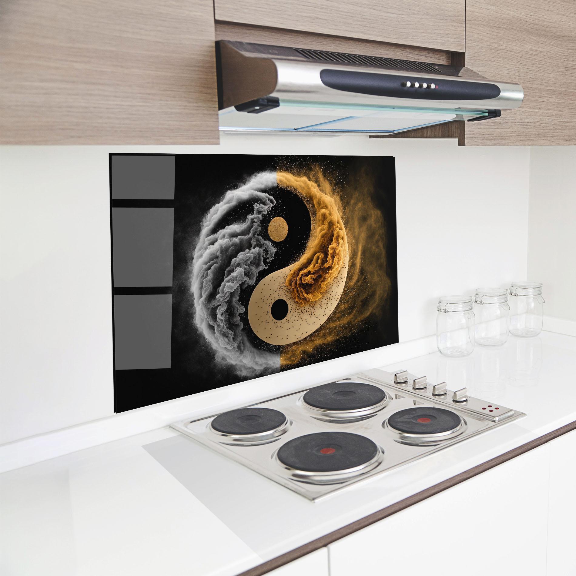 Küchenrückwand Glas Cream Smoke Yinyang mockup 8