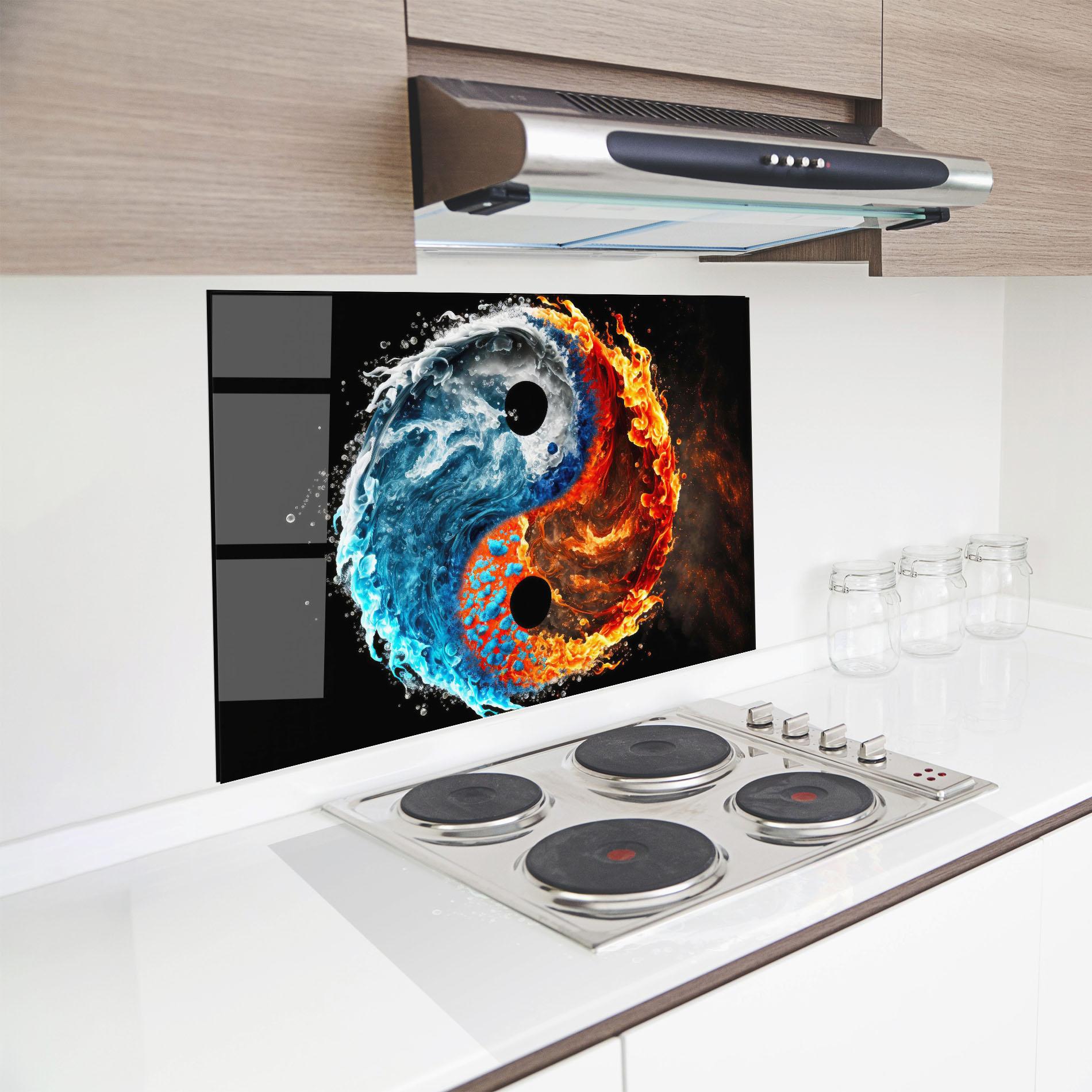 Küchenrückwand Glas Fire Water Yin Yang mockup 8