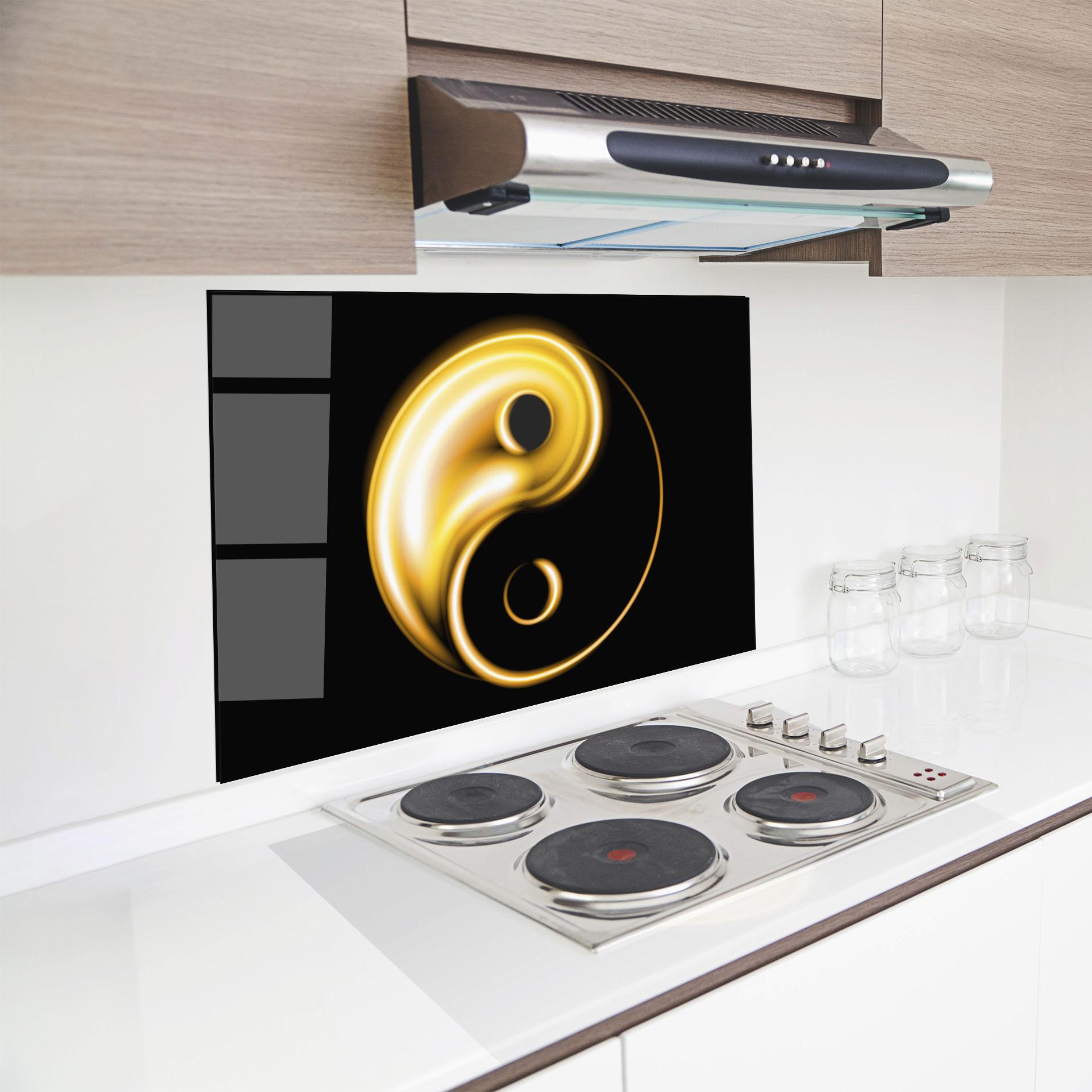 Küchenrückwand Glas Gold Yinyang mockup 8