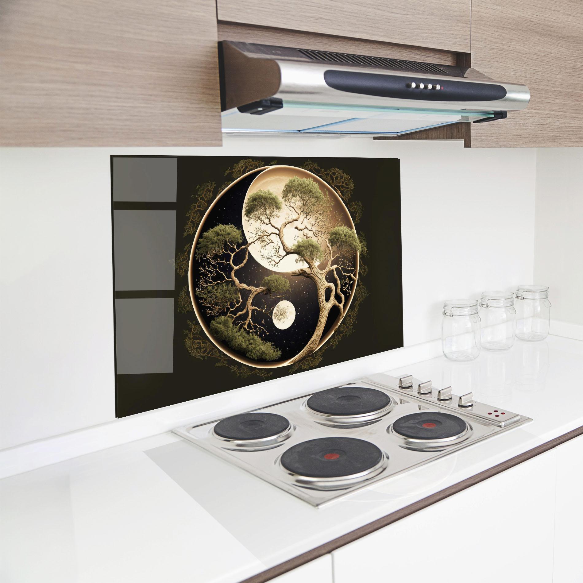 Küchenrückwand Glas Green Tree Yinyang mockup 8
