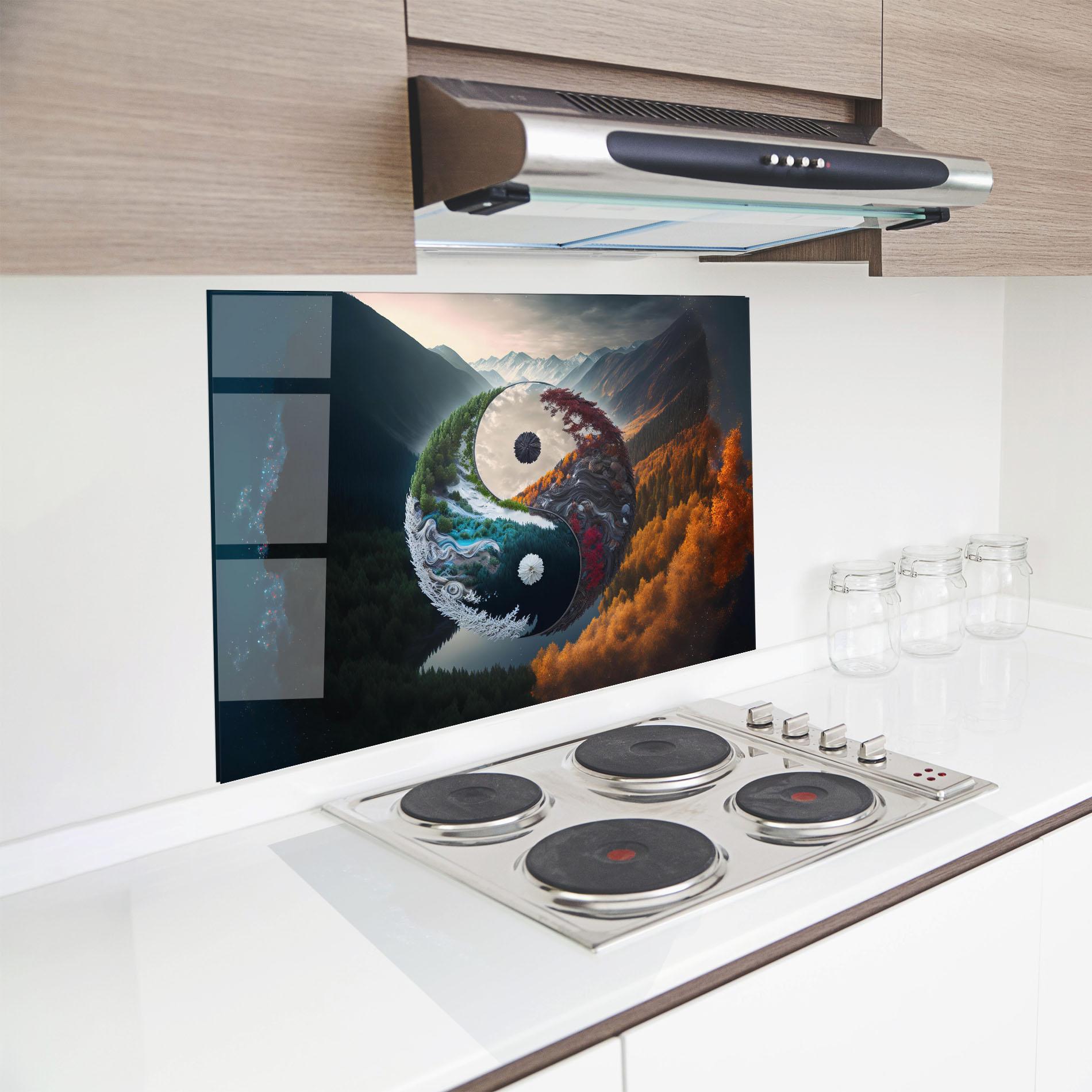 Küchenrückwand Glas Mountain Yinyang mockup 8