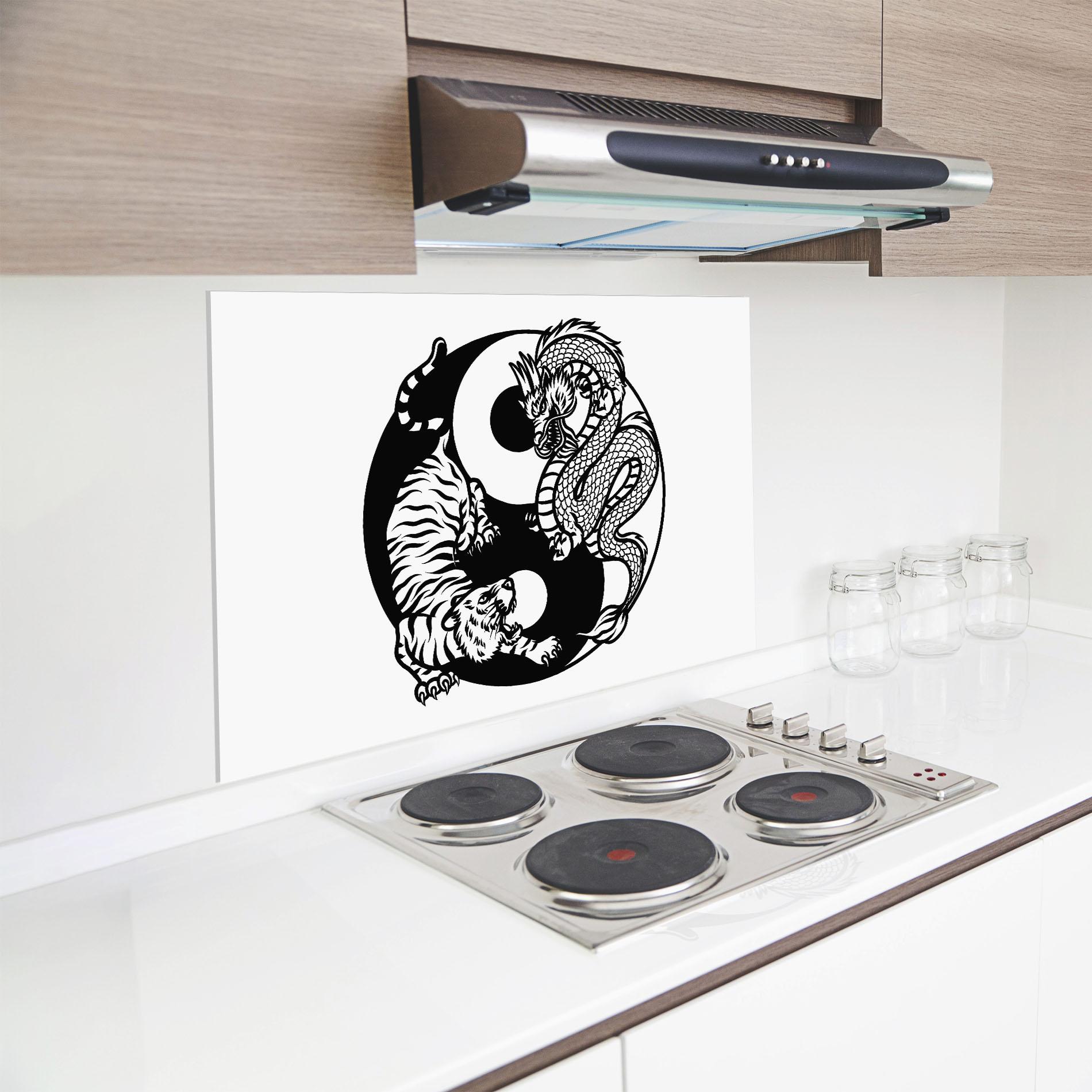 Küchenrückwand Glas Tiger Dragon Yinyang mockup 8