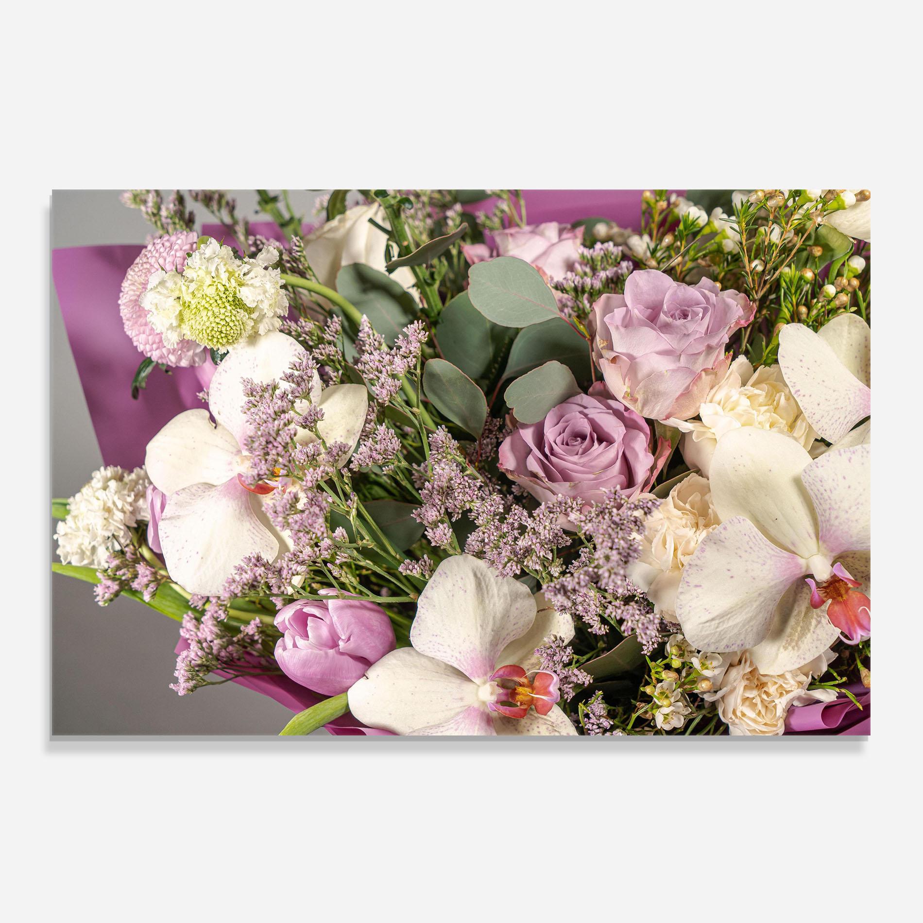 Küchenrückwand Glas Cute Purple Bouquet mockup 0