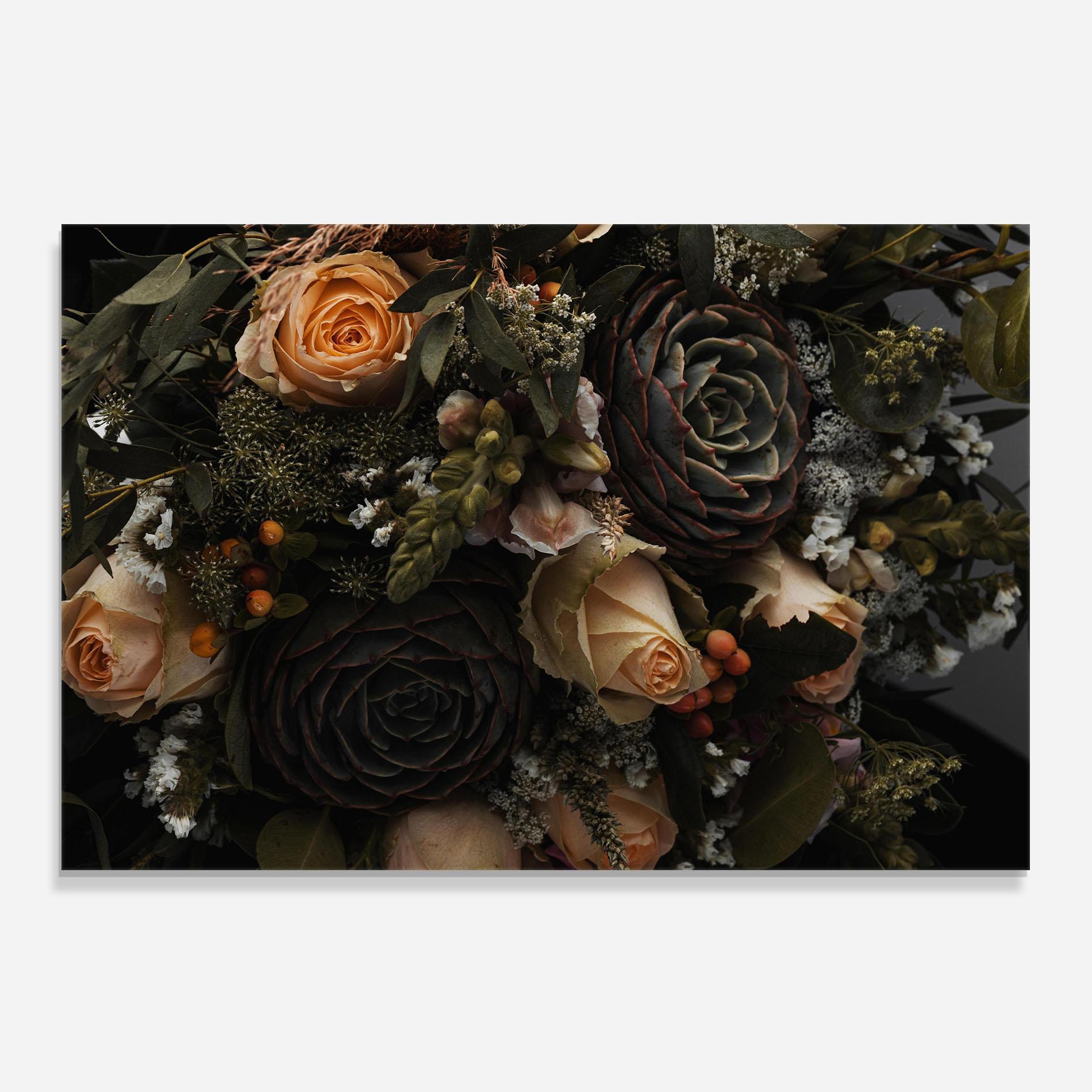Küchenrückwand Glas Luxurious Black Bouquet mockup 0