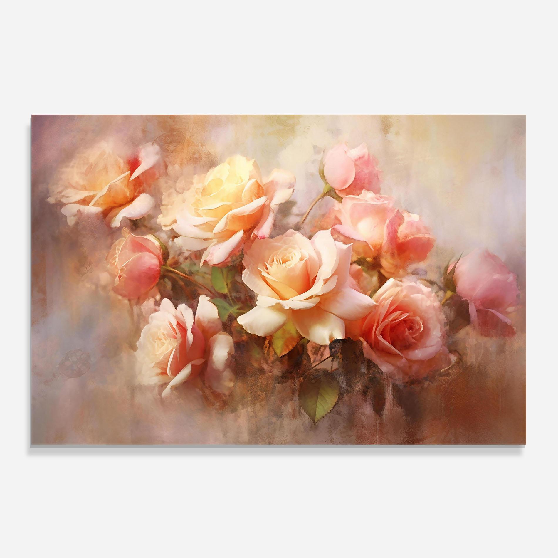 Küchenrückwand Glas Roses Bouquet Painting mockup 0