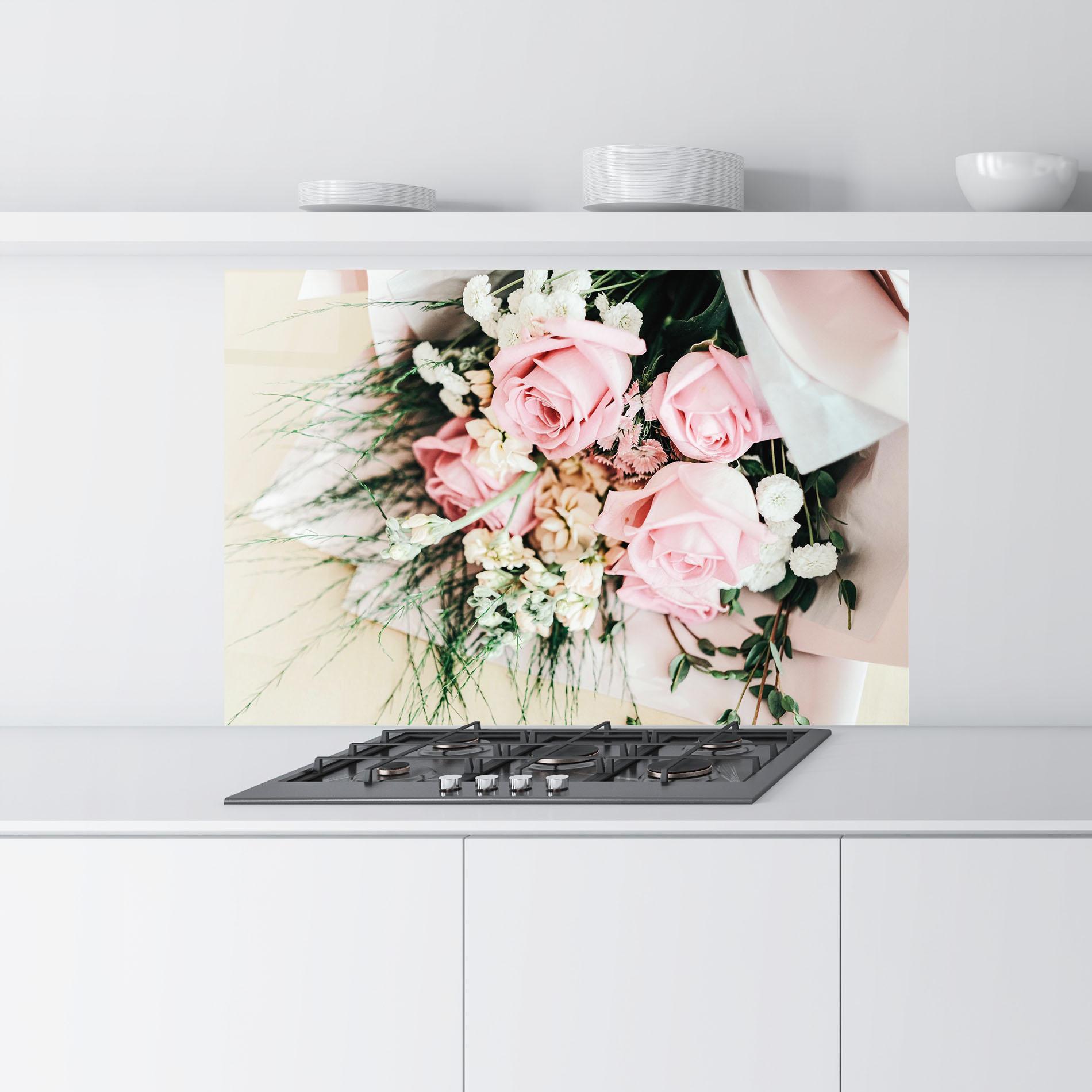 Küchenrückwand Glas Baby Pink Bouquet mockup 9