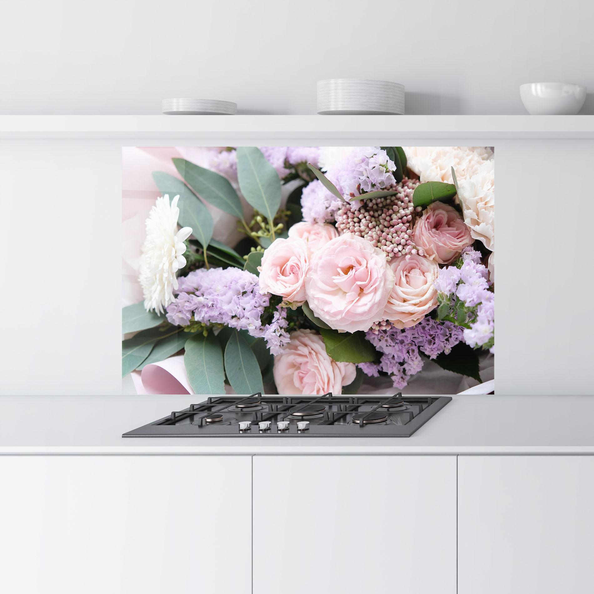 Küchenrückwand Glas Beautiful Pink Roses mockup 9
