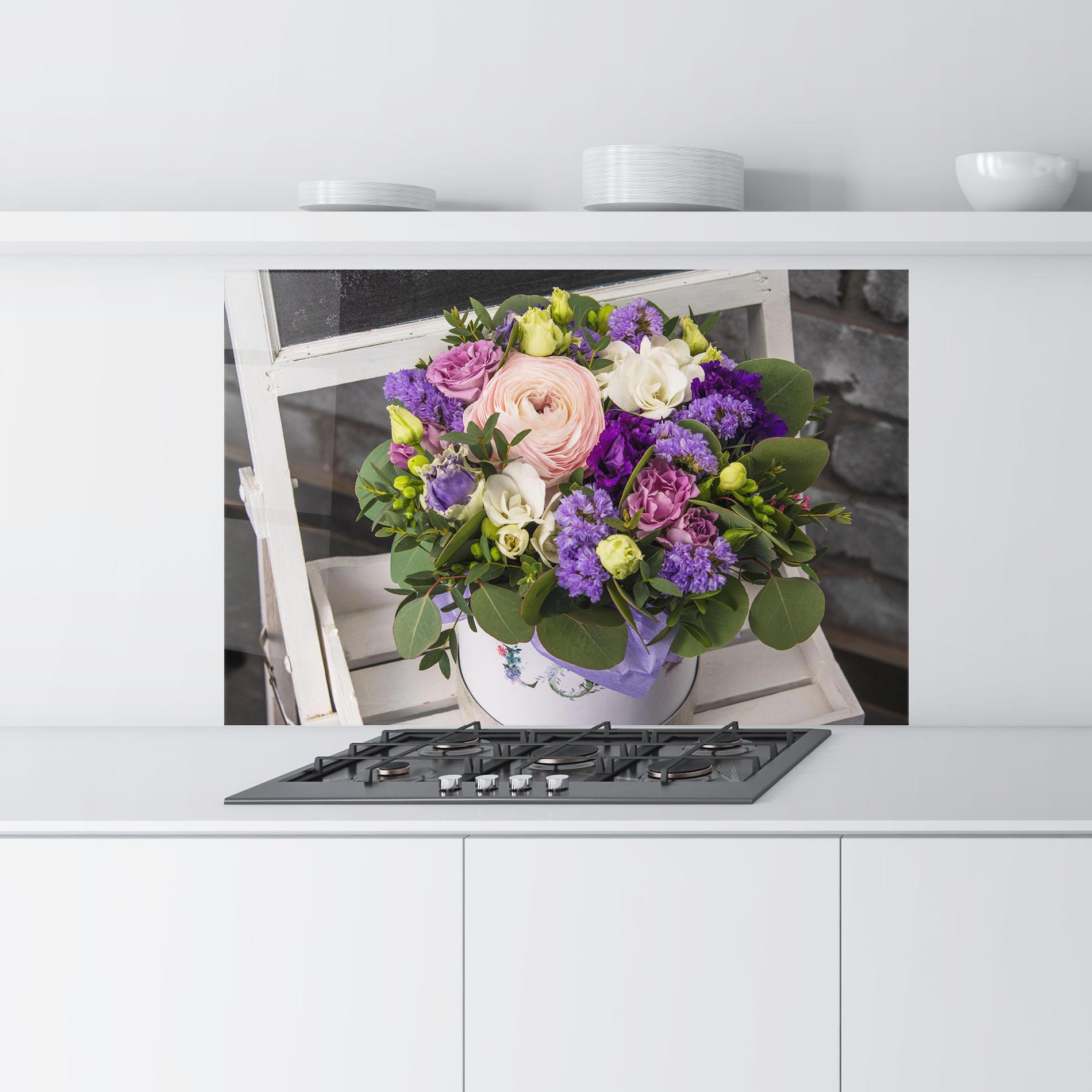 Küchenrückwand Glas Big Pink Rose Bouquet mockup 9