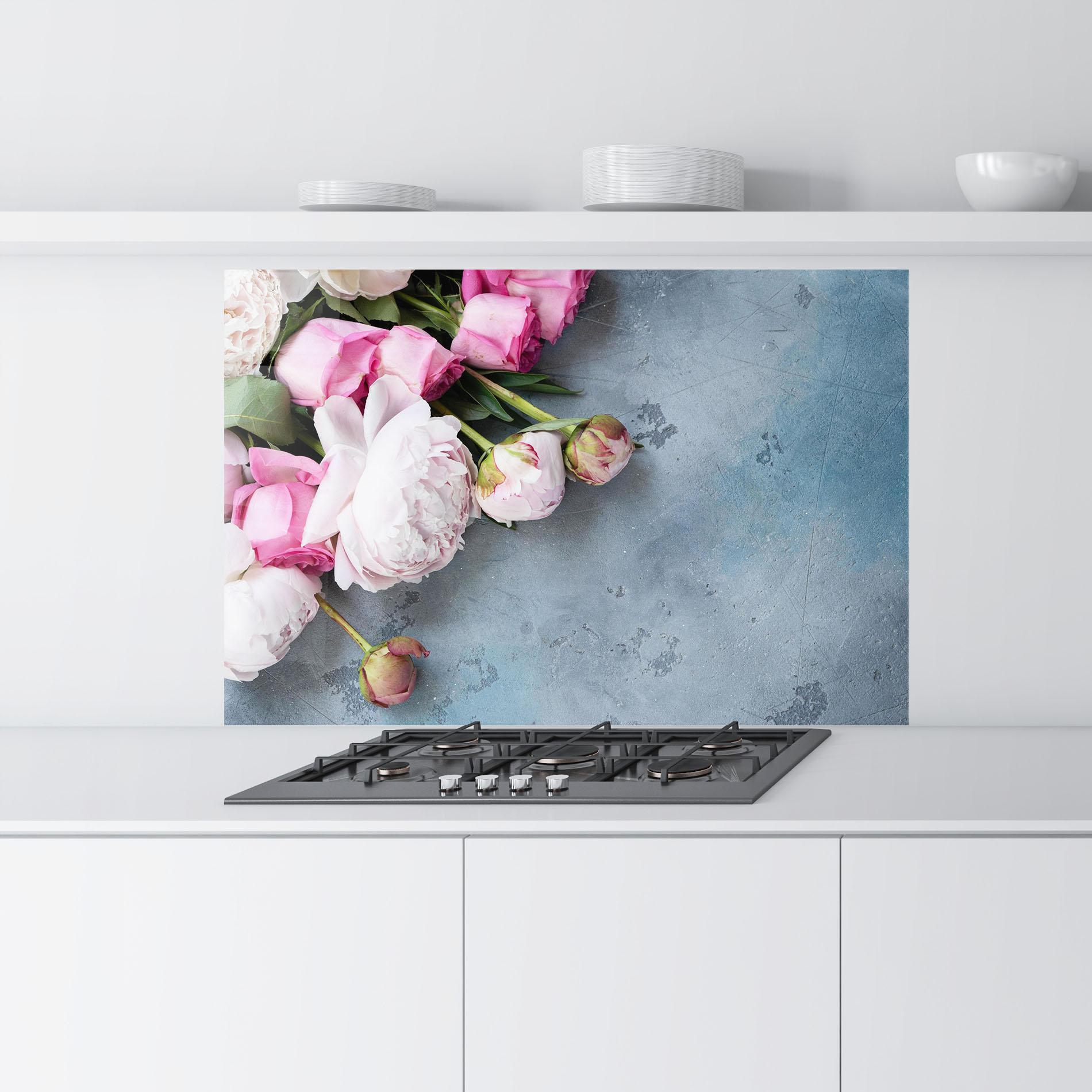 Küchenrückwand Glas Cute Pink Peonies mockup 9