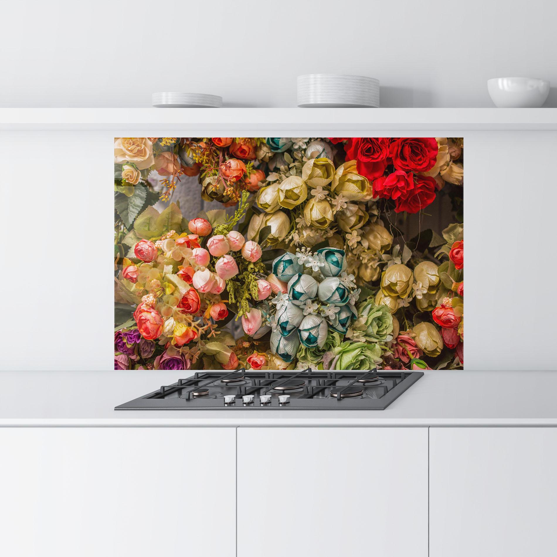 Küchenrückwand Glas Fake Flowers Wall mockup 9