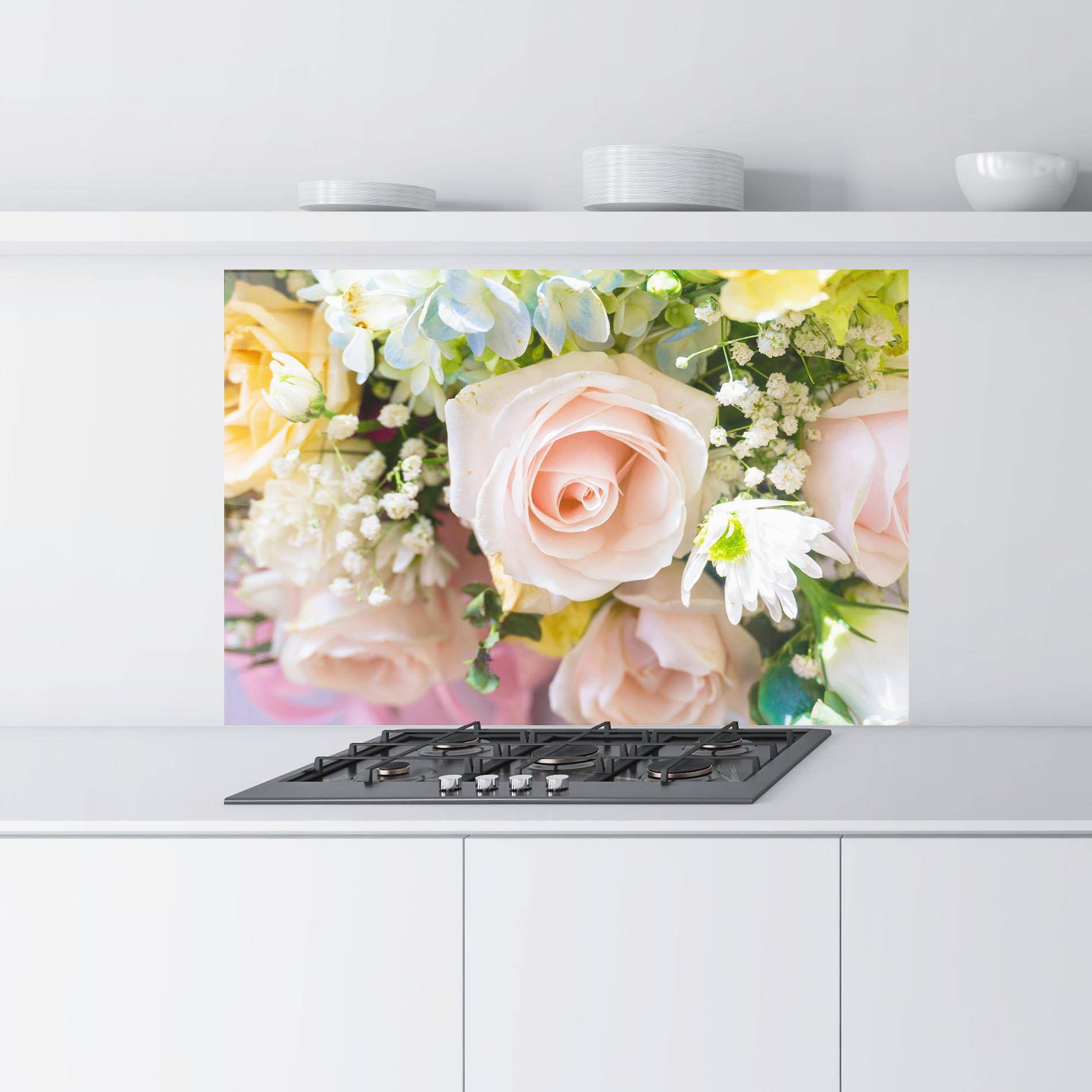 Küchenrückwand Glas Light Pink Bouquet mockup 9
