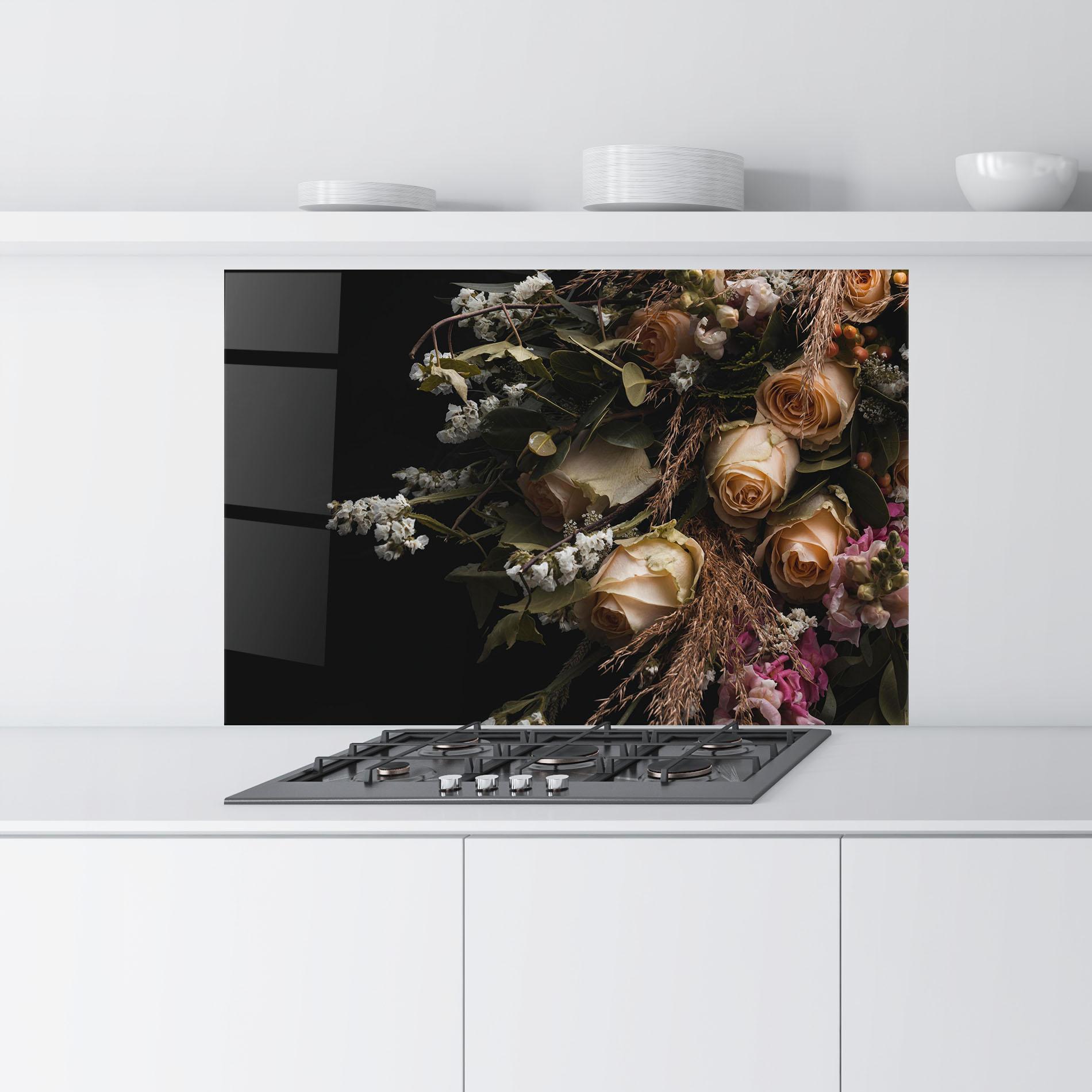 Küchenrückwand Glas Luxurious Cream Bouquet mockup 9