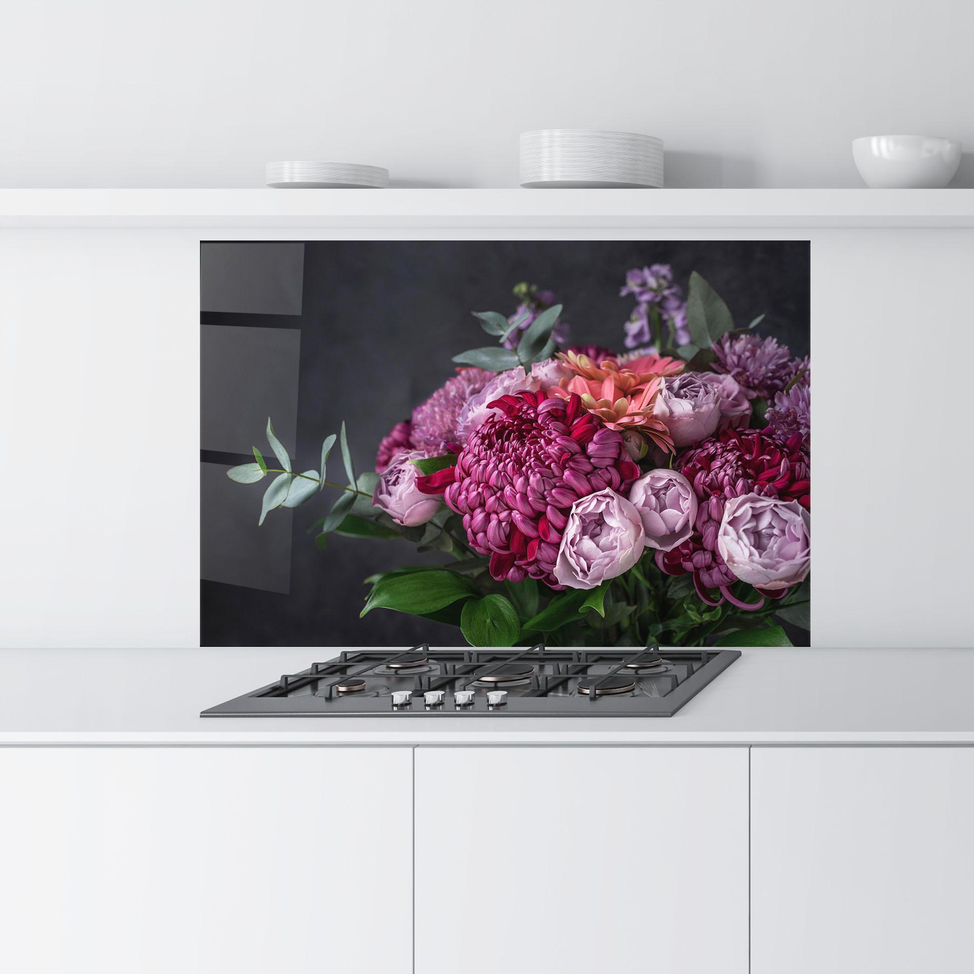 Küchenrückwand Glas Mix Purple Bouquet mockup 9