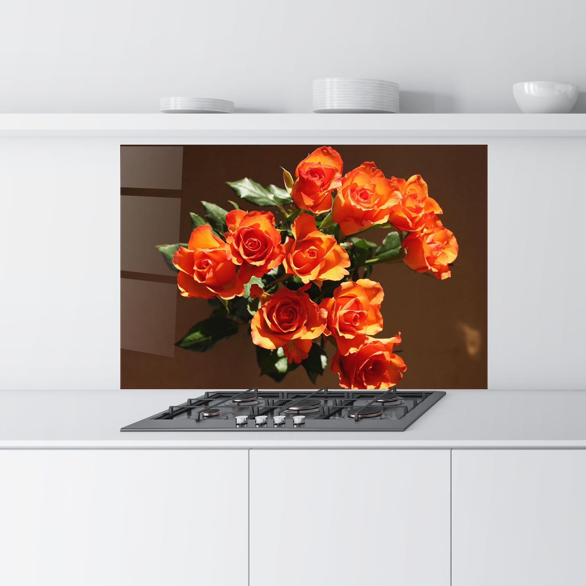 Küchenrückwand Glas Orange Roses Bouquet mockup 9
