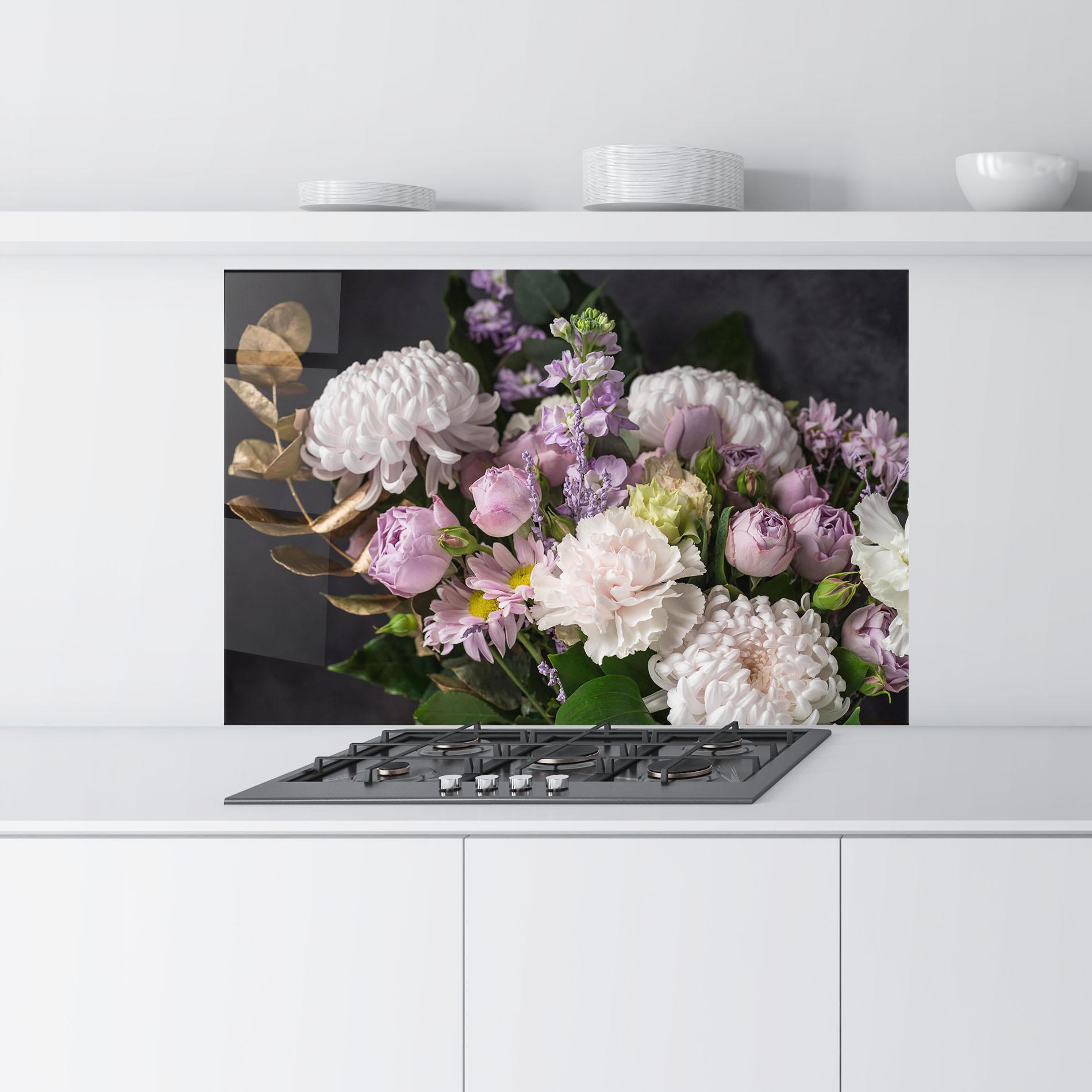 Küchenrückwand Glas Pastel Purple Bouquet mockup 9