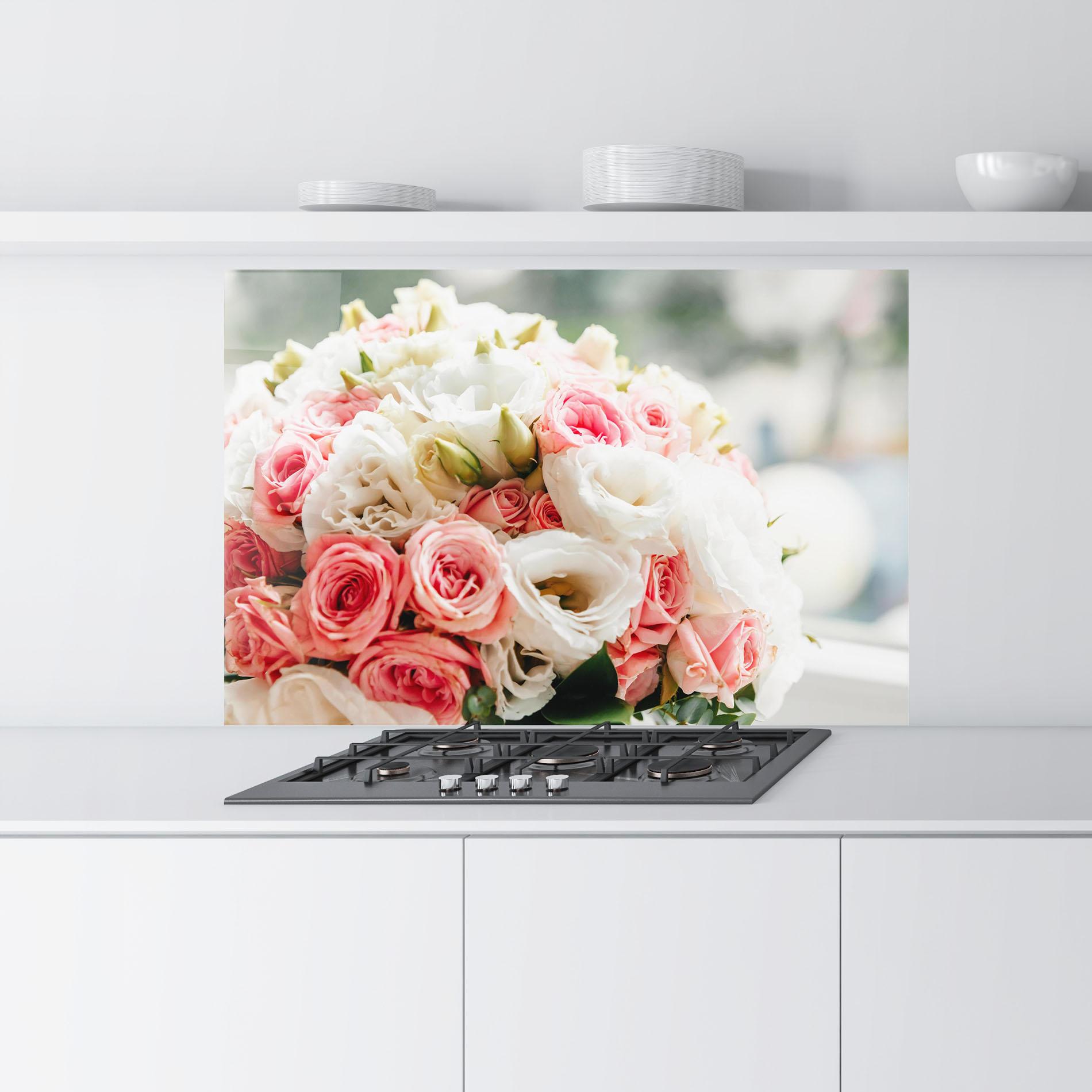 Küchenrückwand Glas Pink Beautiful Bouquet mockup 9