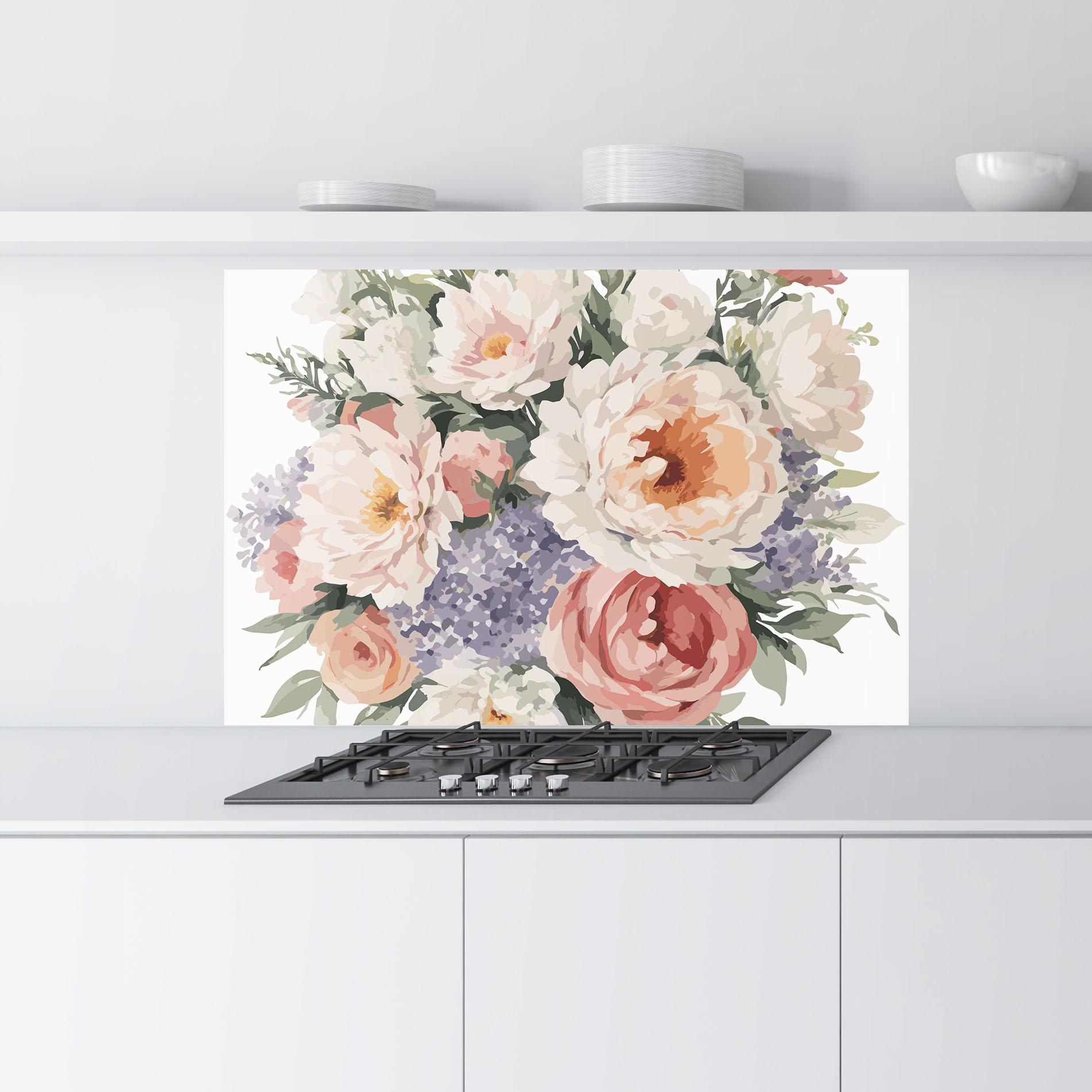 Küchenrückwand Glas Pretty Watercolor Bouquet mockup 9