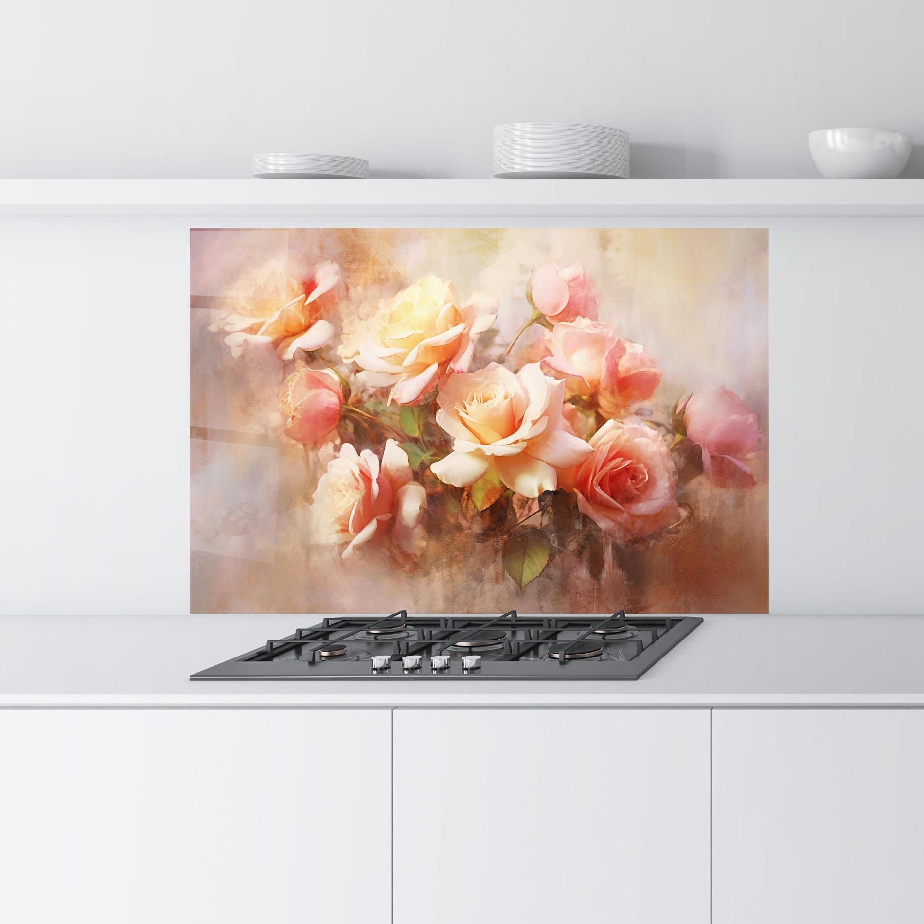 Küchenrückwand Glas Roses Bouquet Painting mockup 9