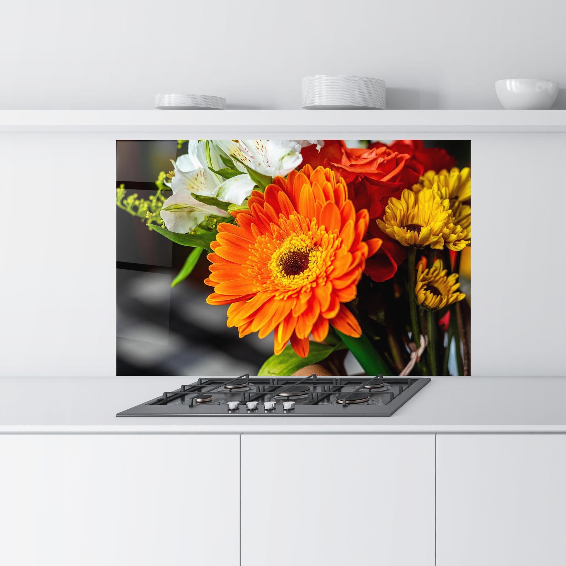 Küchenrückwand Glas Strong Orange Bouquet mockup 9