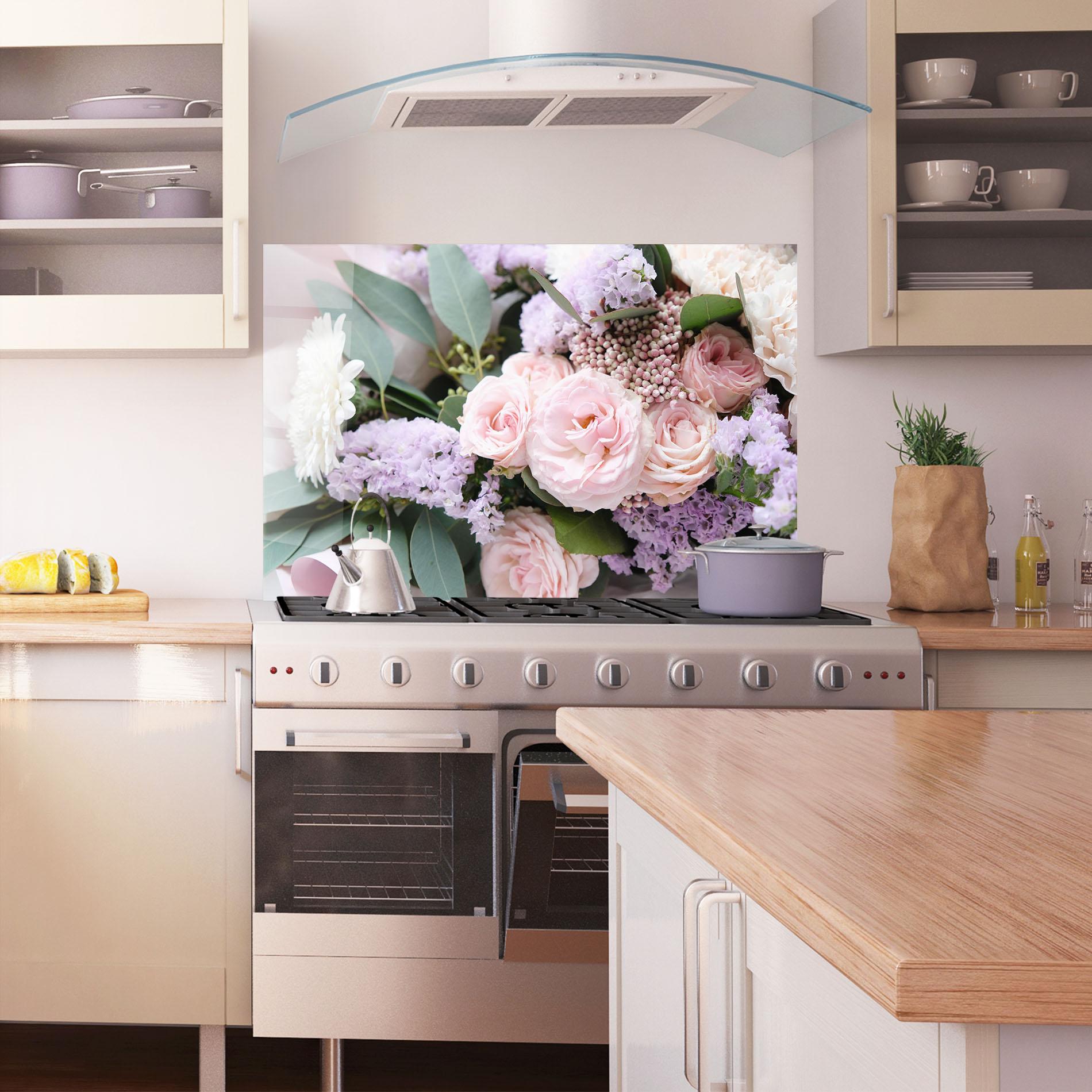Küchenrückwand Glas Beautiful Pink Roses mockup 1