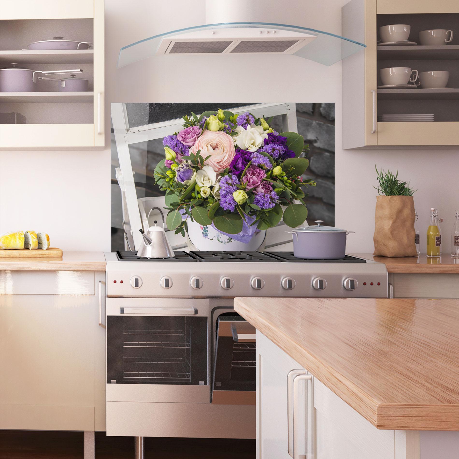 Küchenrückwand Glas Big Pink Rose Bouquet mockup 1