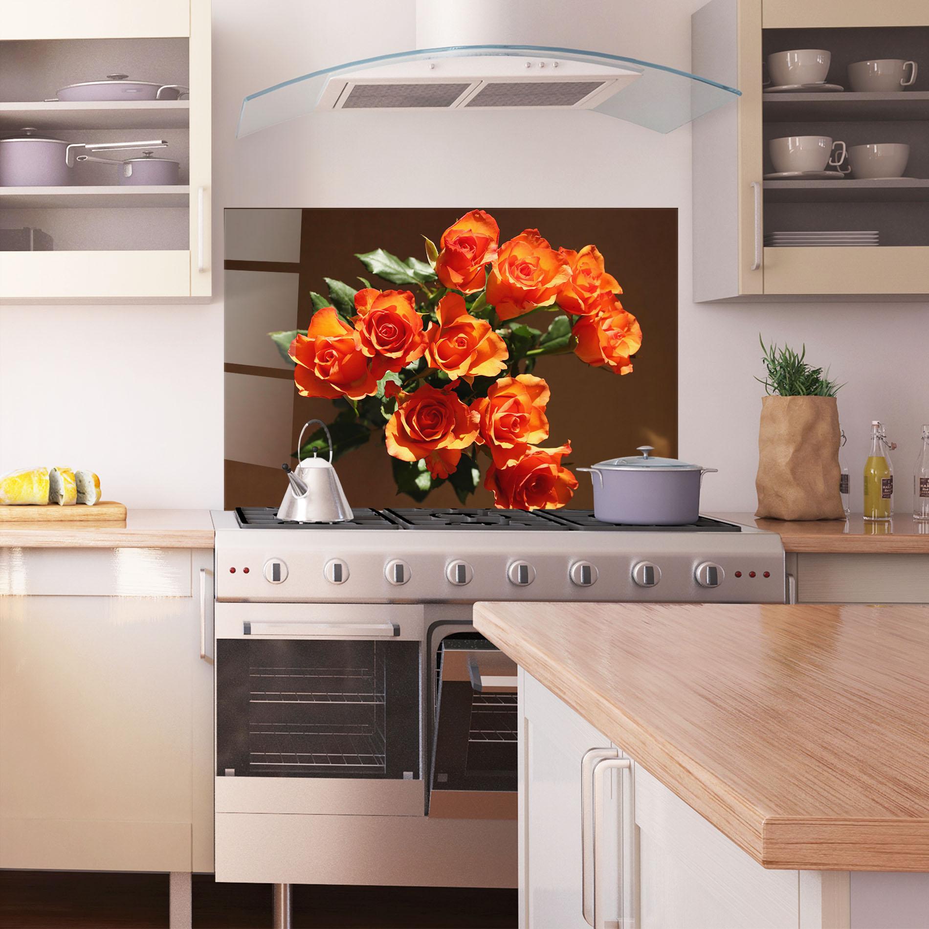 Küchenrückwand Glas Orange Roses Bouquet mockup 1