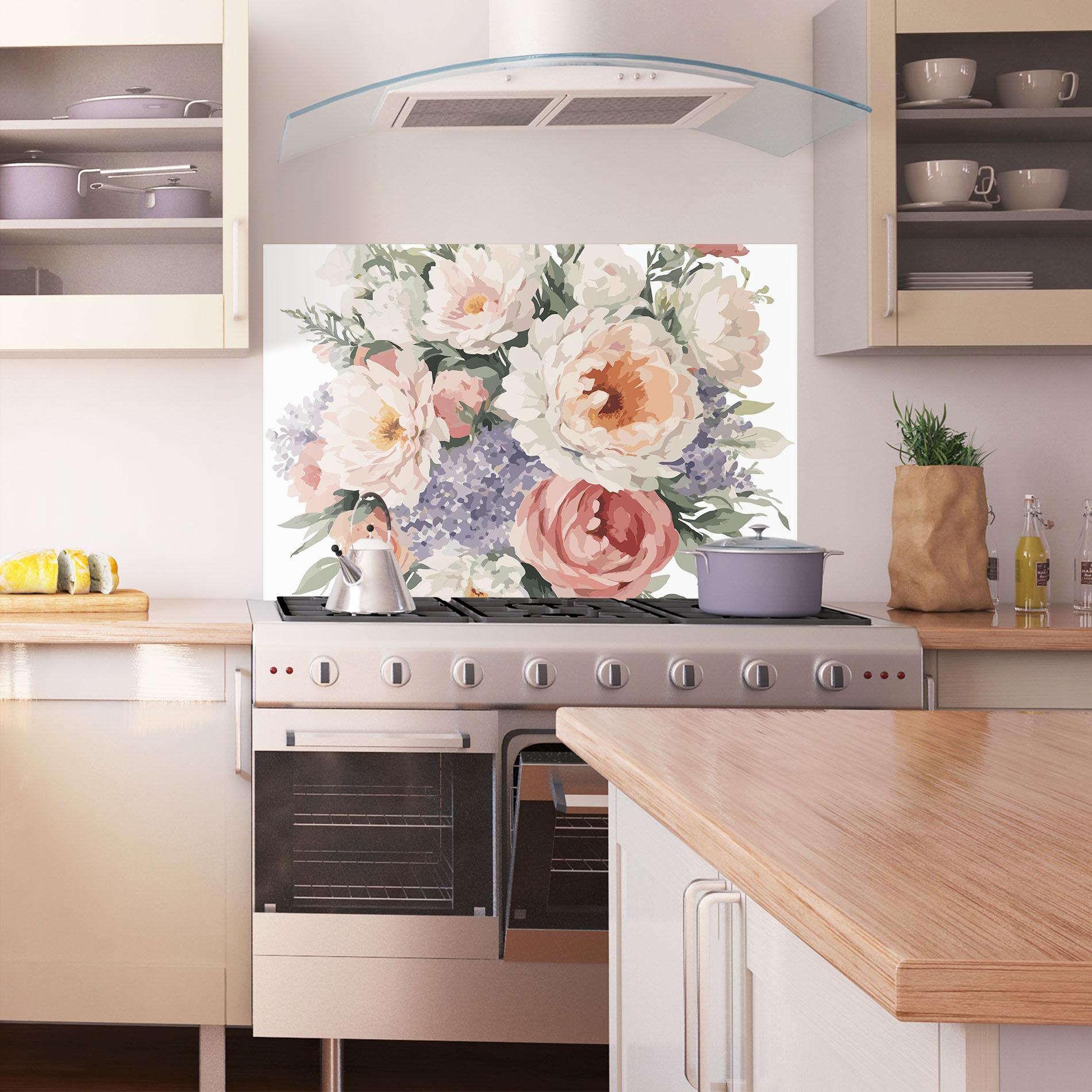 Küchenrückwand Glas Pretty Watercolor Bouquet mockup 1